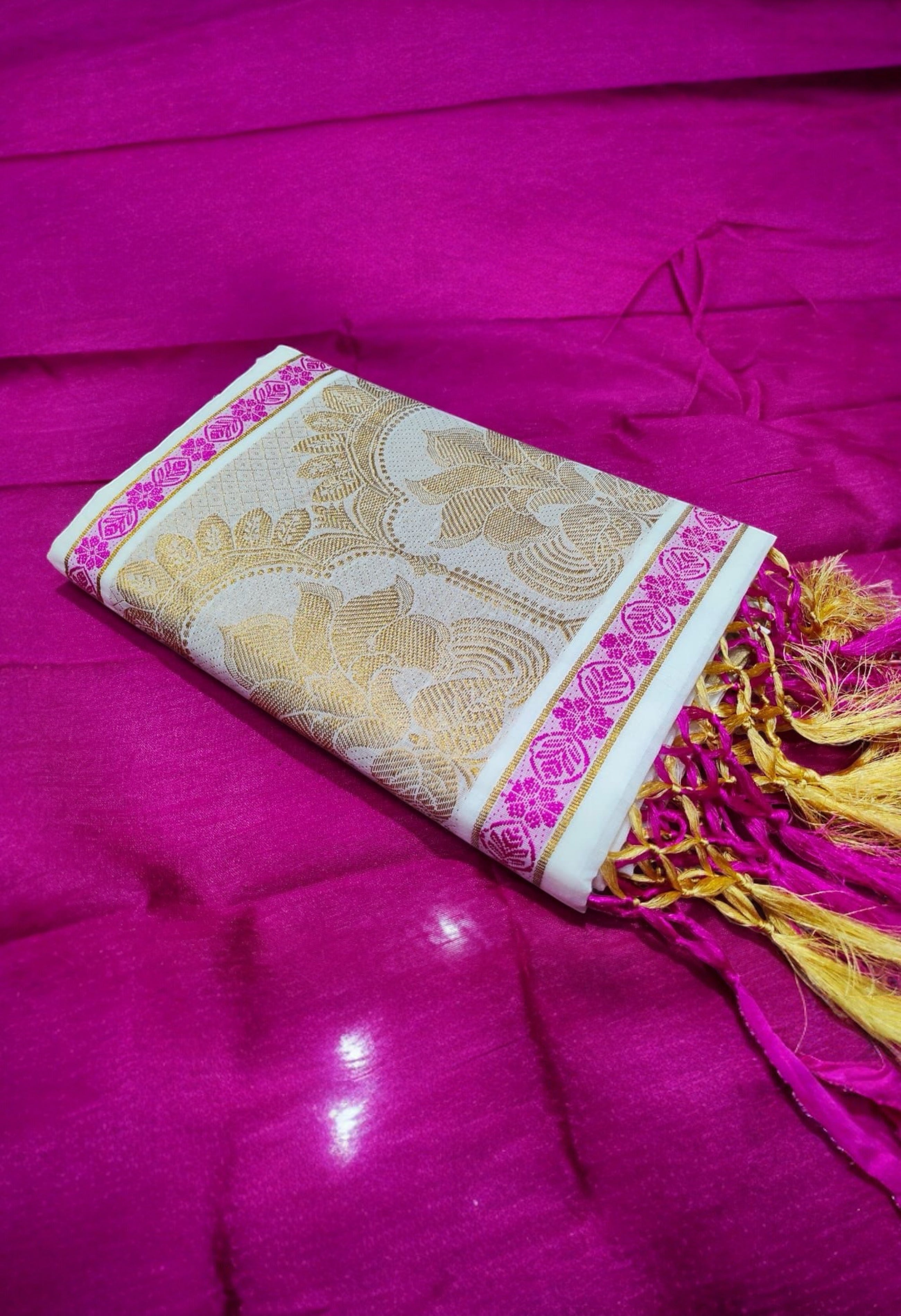 KERALA KASAVU COTTON SAREE (PINK,GOLD)