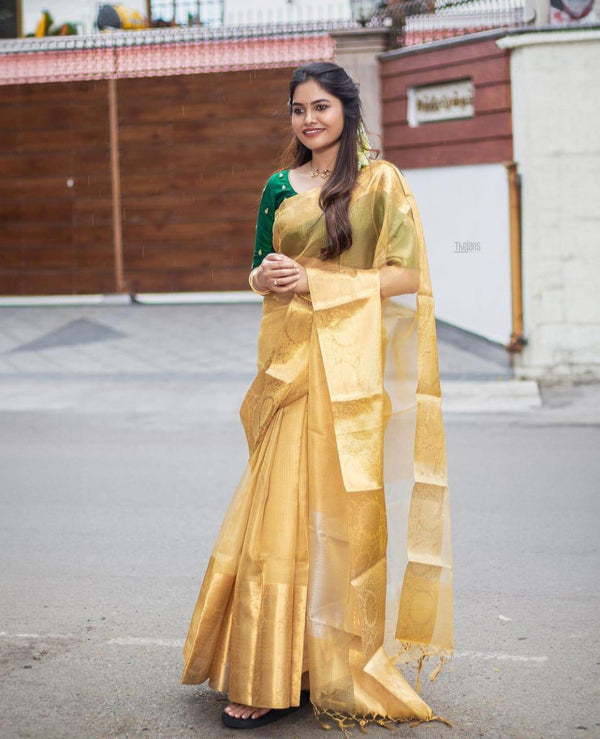 FANCY BANARASI TISSUE SILK SAREES - GOLD