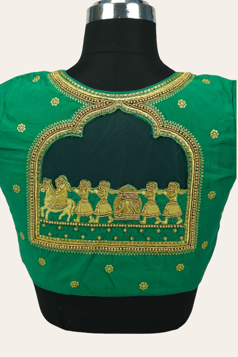 WOMEN'S READYMADE AARI MAGGAM WORK SAREE BLOUSE - PERSIAN GREEN