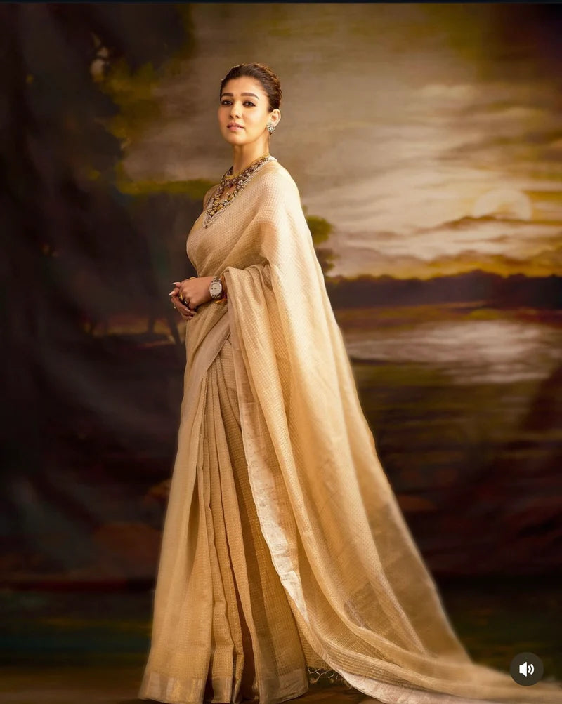 NAYANTHARA MAAM INSPIRED KANJEEVARAM TISSUE SAREE - GOLD