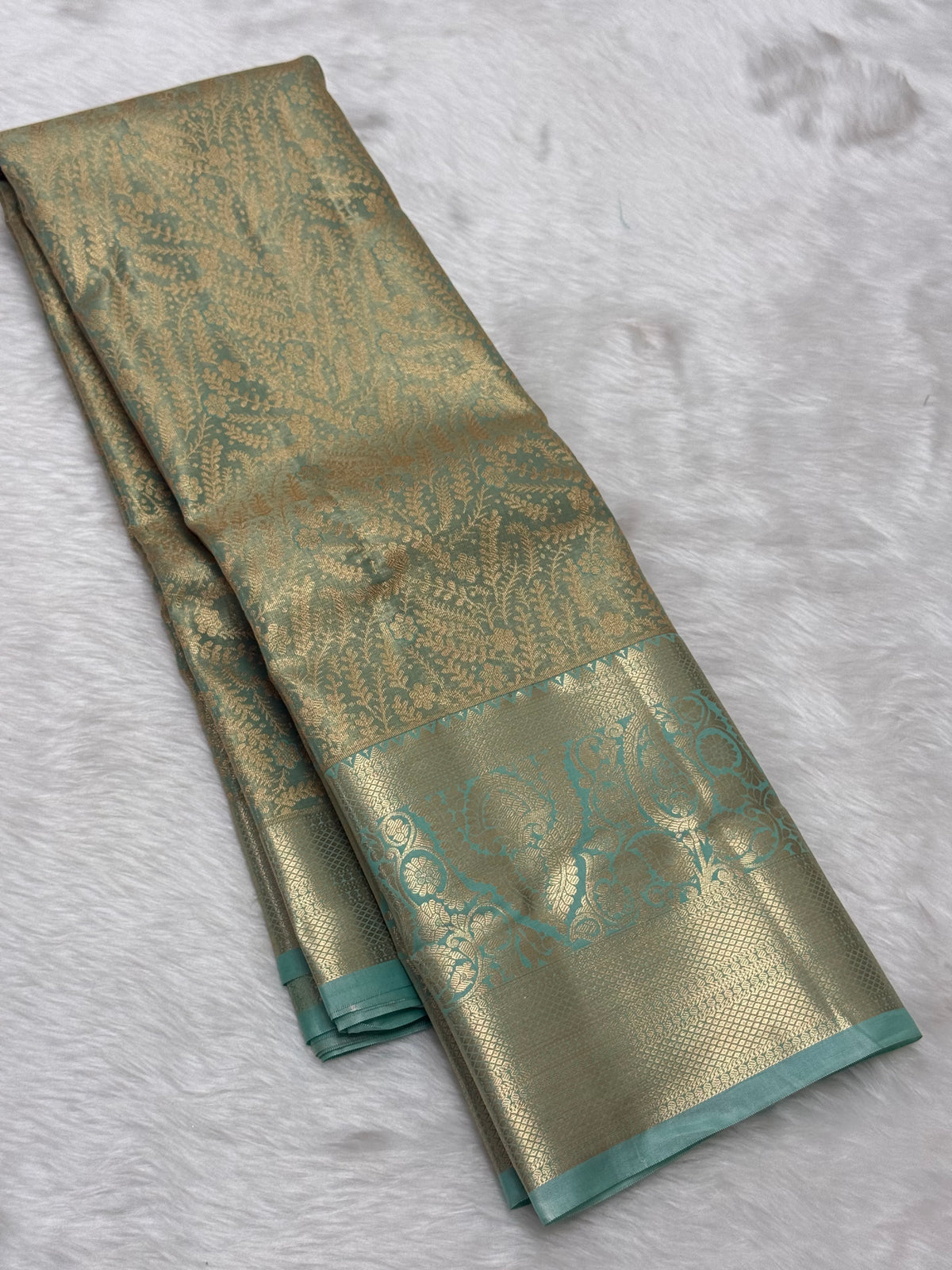 PREMIUM SEMI KANCHI TISSUE SILK SAREE - PASTEL TEAL