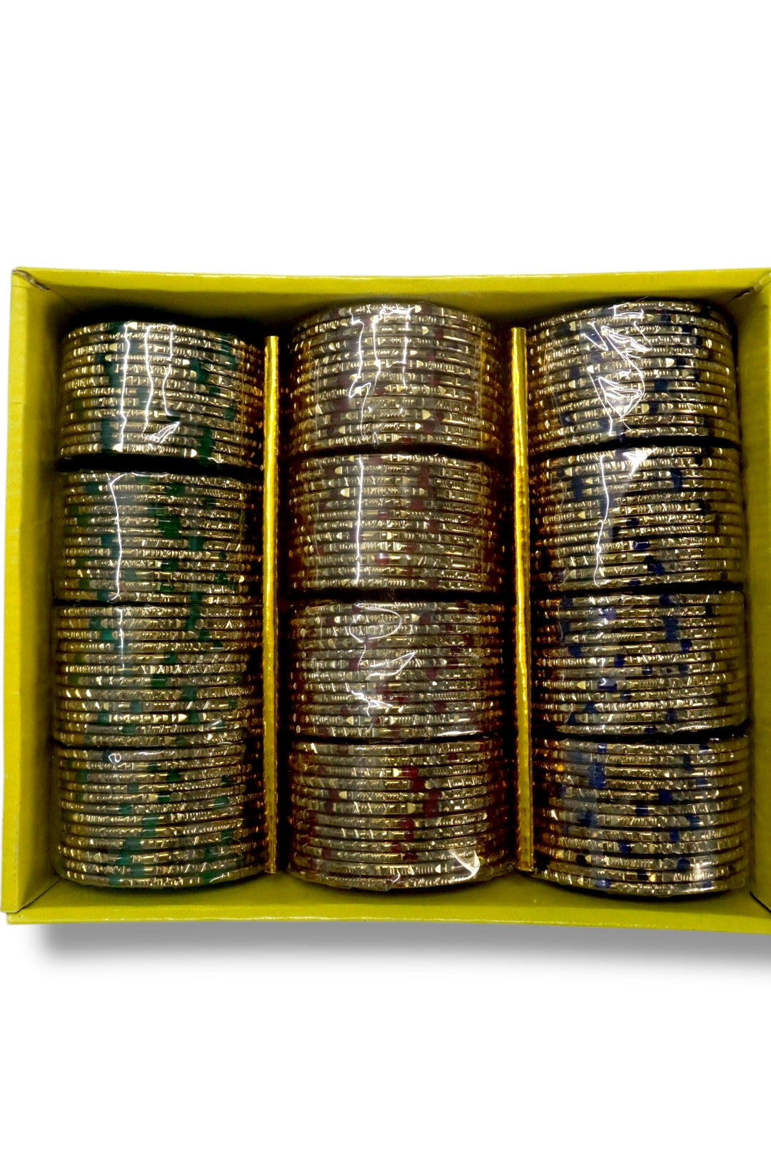 TRADITIONAL BABY SHOWER GLASS BANGLES - 3 COLOUR MIX (BOX OF 144 PCS)
