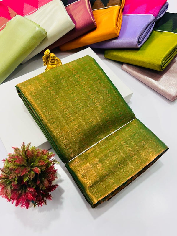 SEMI SILK JACQUARD SOFT TISSUE SAREES - REEF GOLD