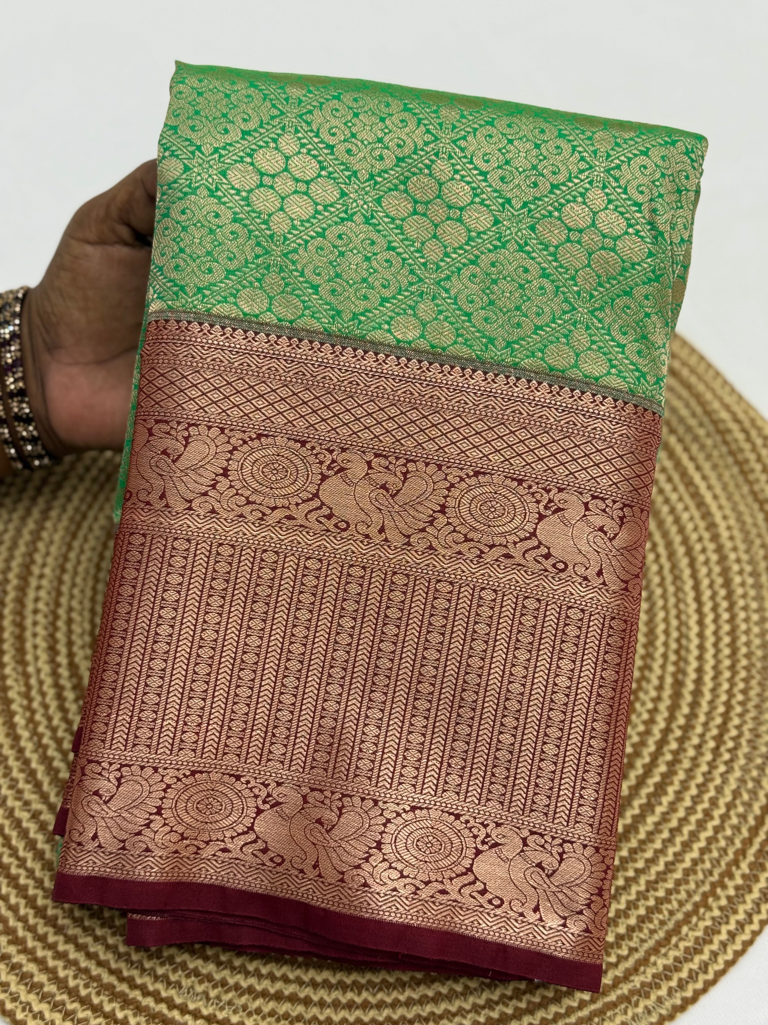 PREMIUM SEMI BROCADE SILK SAREE - SHAMROCK