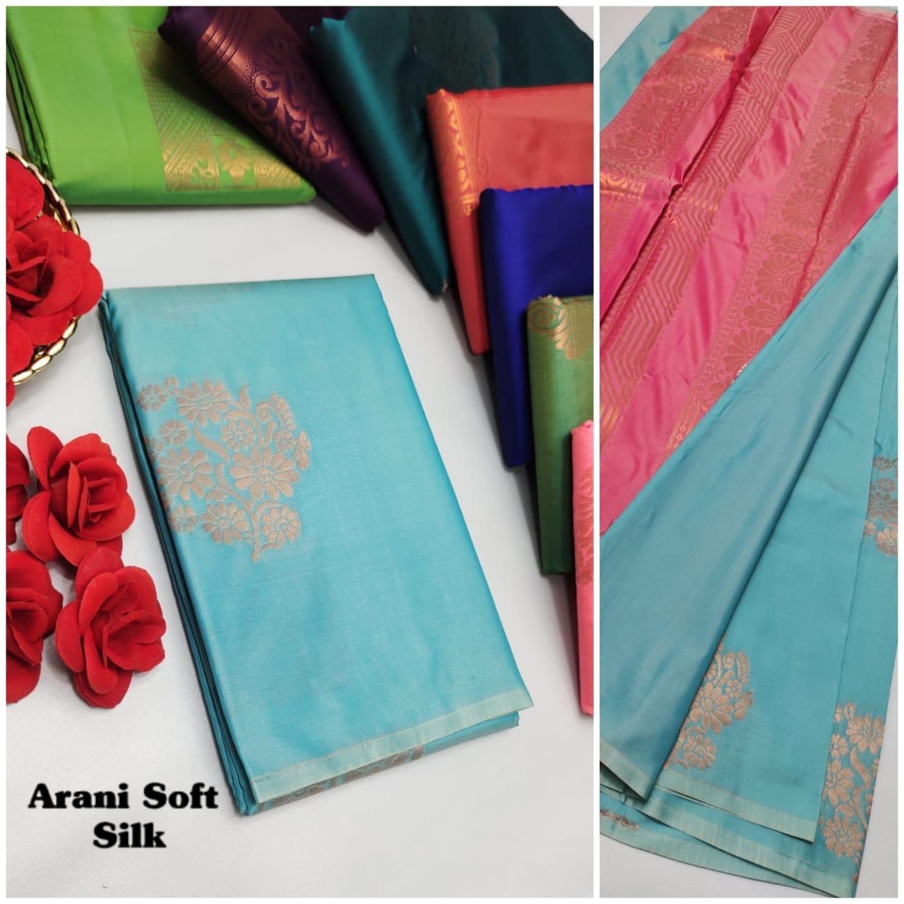 ARANI SOFT SILK SAREES - SKYBLUE