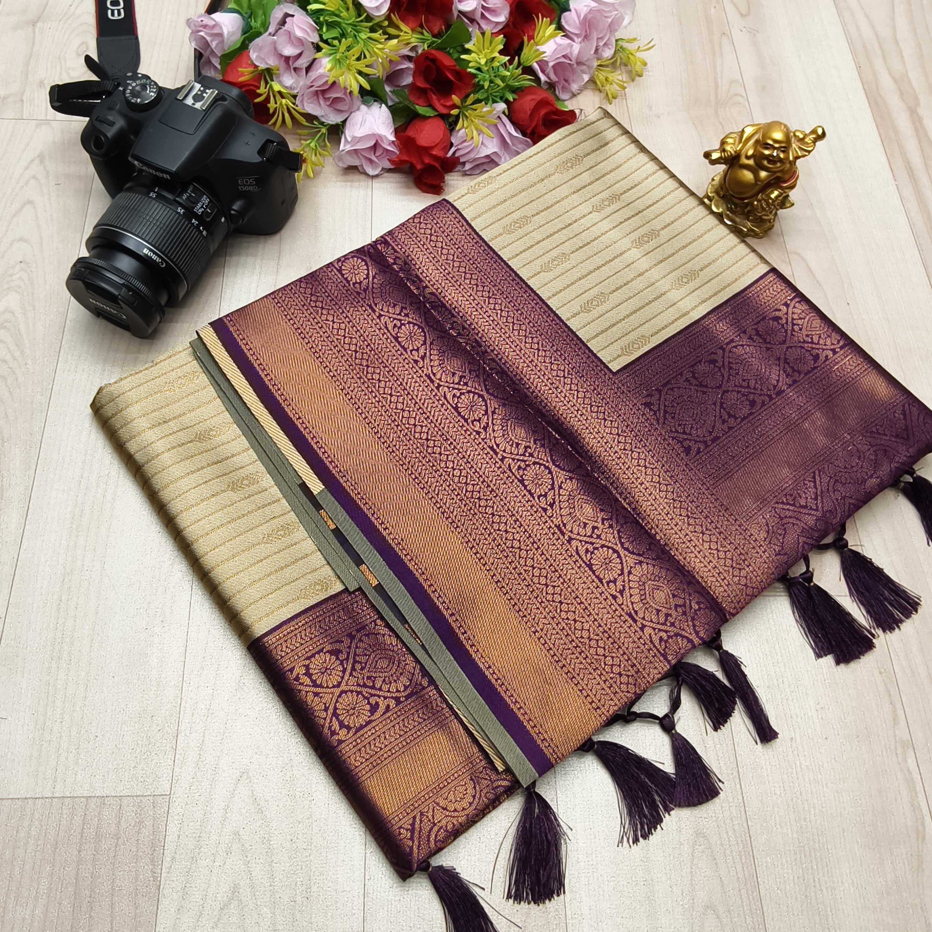 VAIRA OOSI NEON SILK SAREE - CREAM