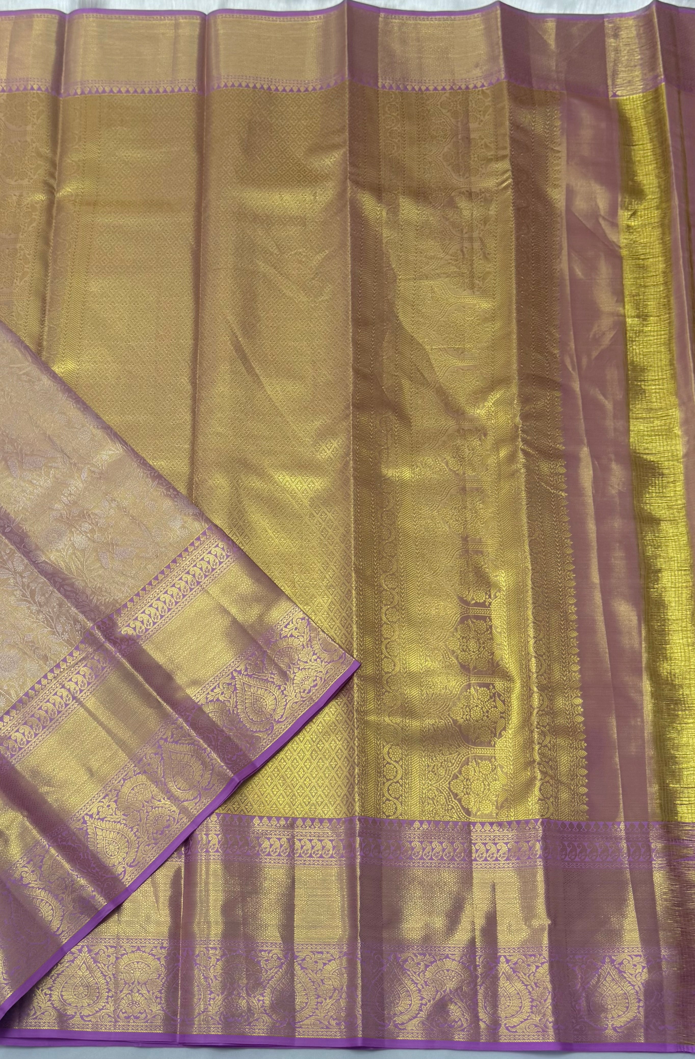 KANCHIPURAM PURE SILK SAREE | SILKMARK® CERTIFIED - GOLDEN LAVENDER (DUAL SHADE)
