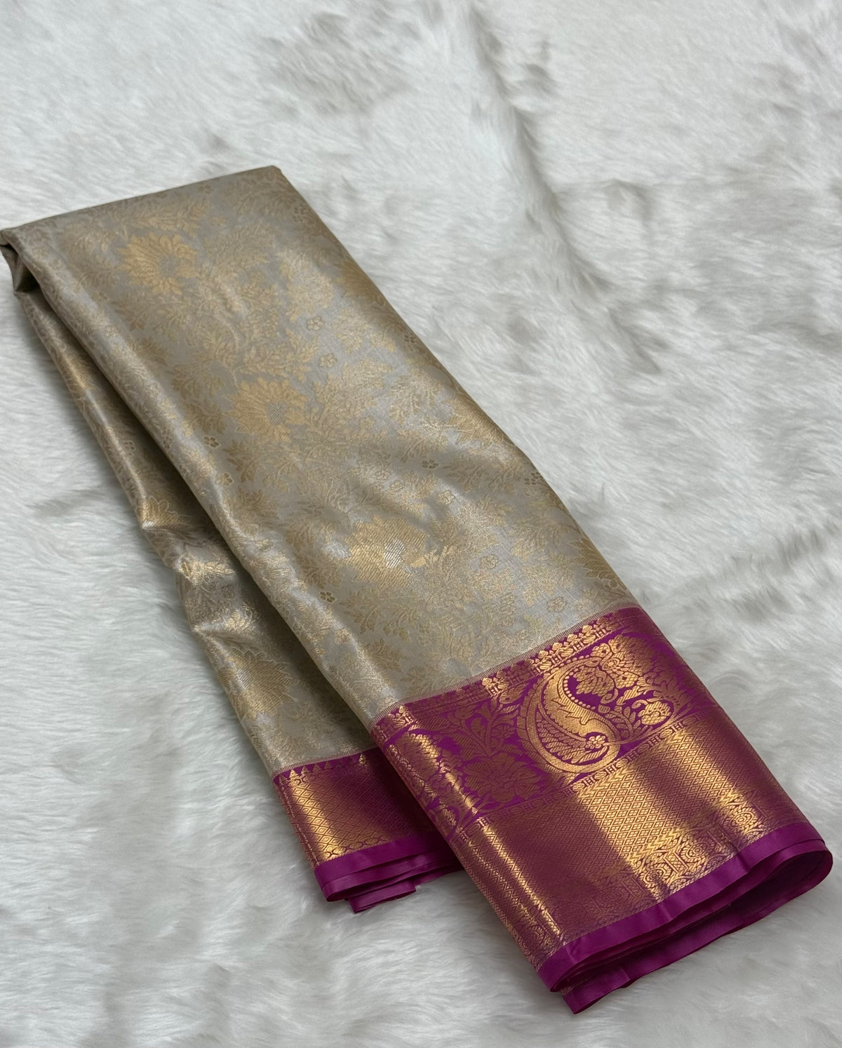 PREMIUM SEMI KANCHI TISSUE SILK SAREE - CHAMPAGNE BEIGE