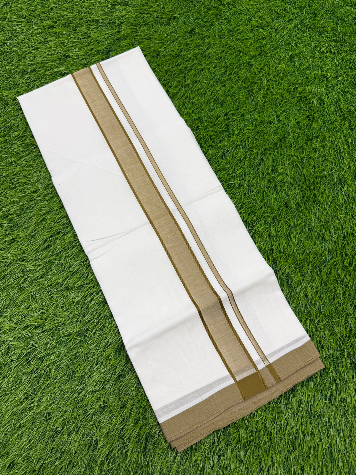 MEN'S WHITE  DOUBLE DHOTI WITH FANCY BORDER