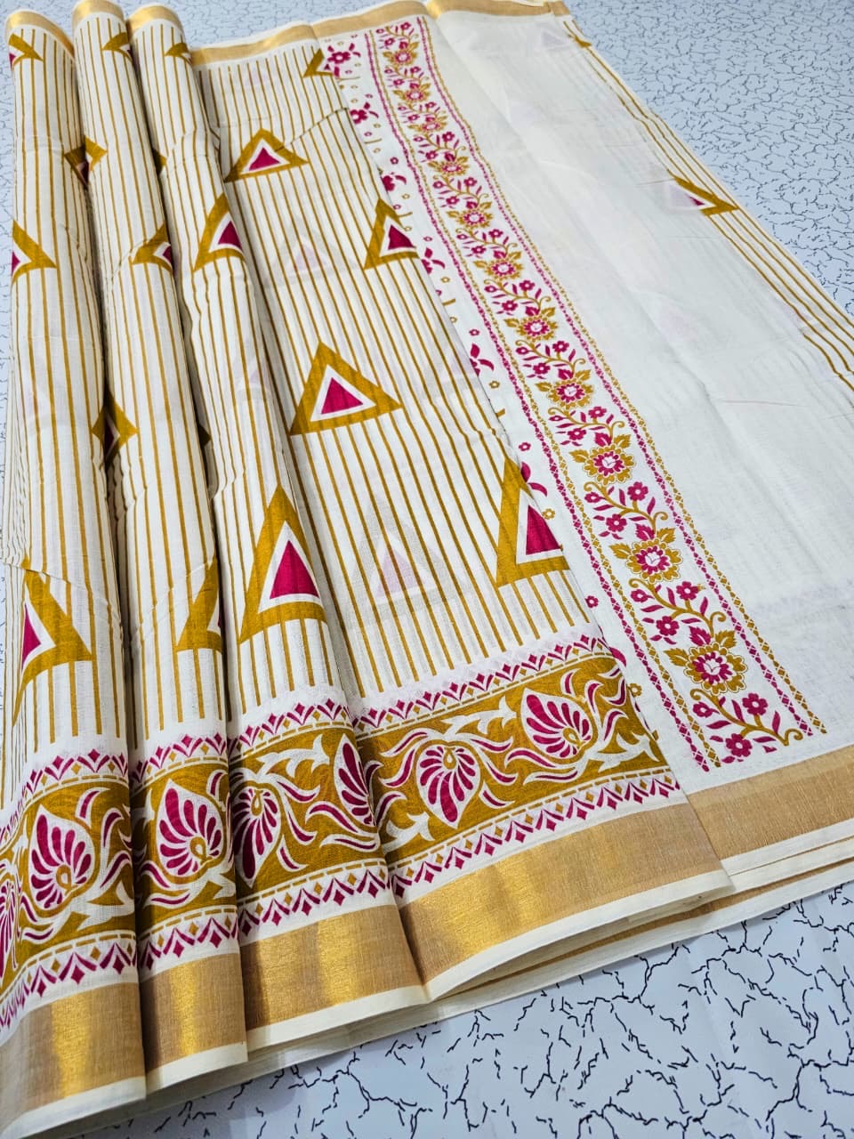 PRINTED WORK KERALA COTTON SAREES
