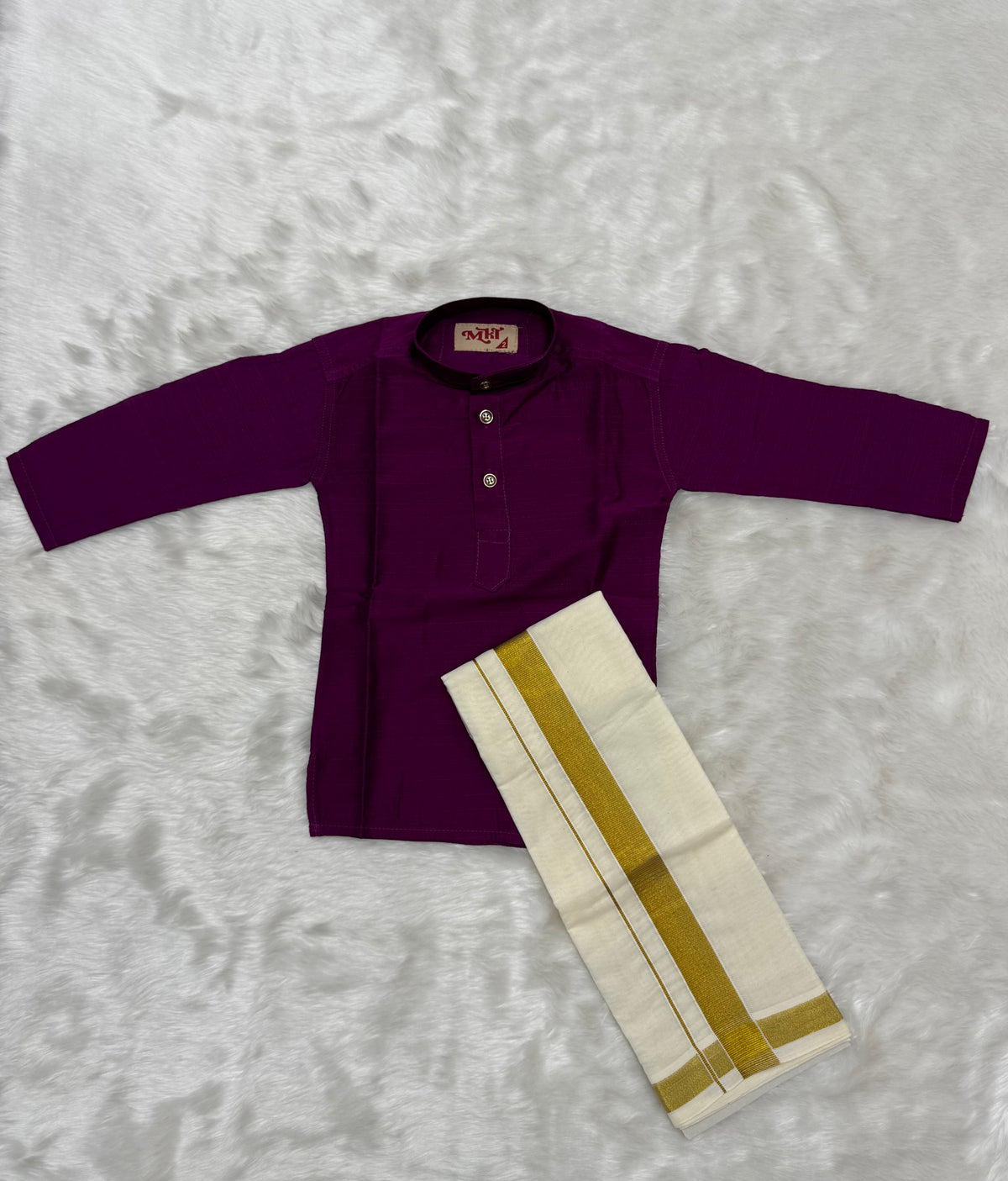 KIDS BOYS VELCRO DHOTI & KURTA COMBO SET - PLUM PURPLE