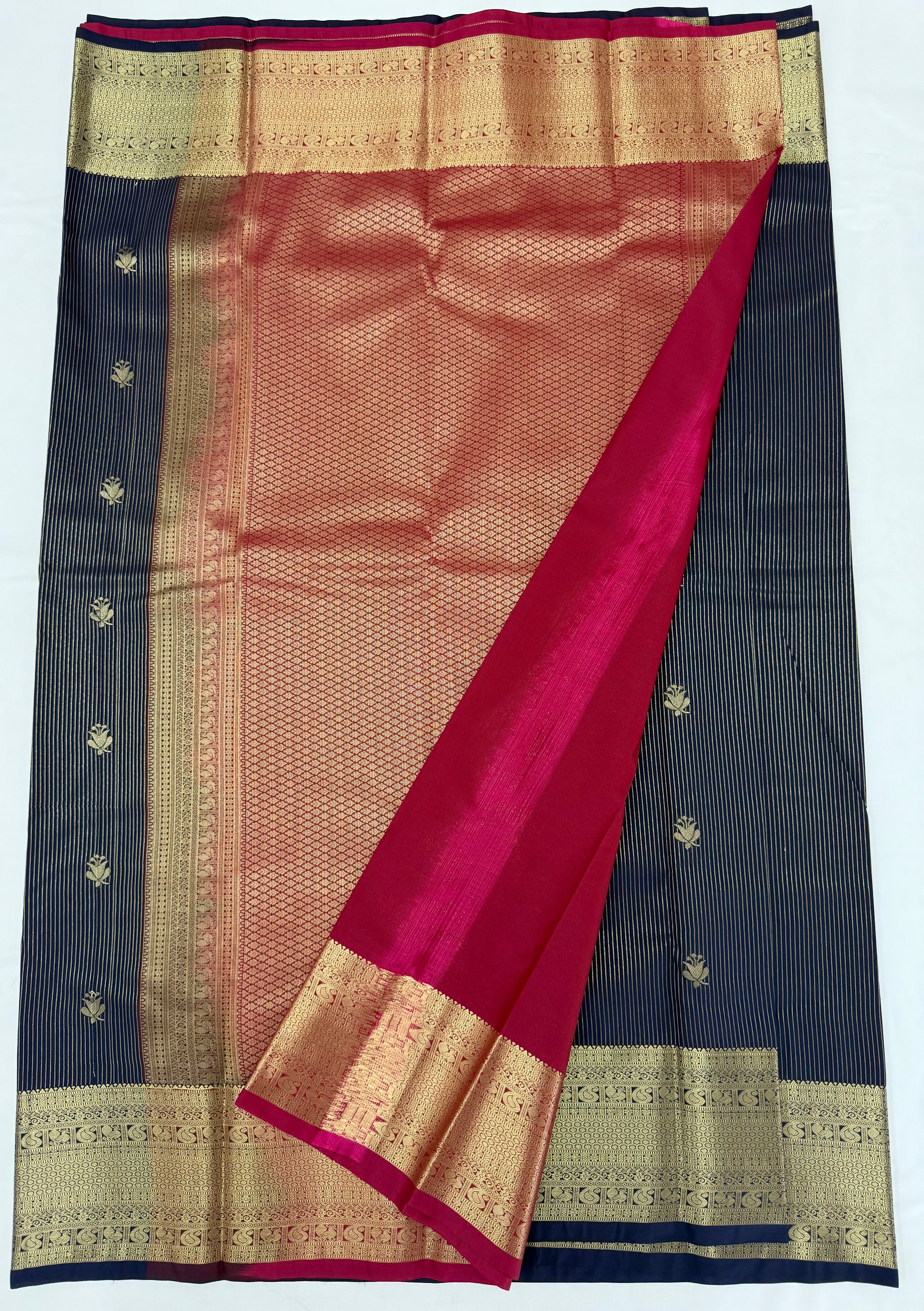 PREMIUM SEMI KANCHI SILK SAREE - NAVY BLUE
