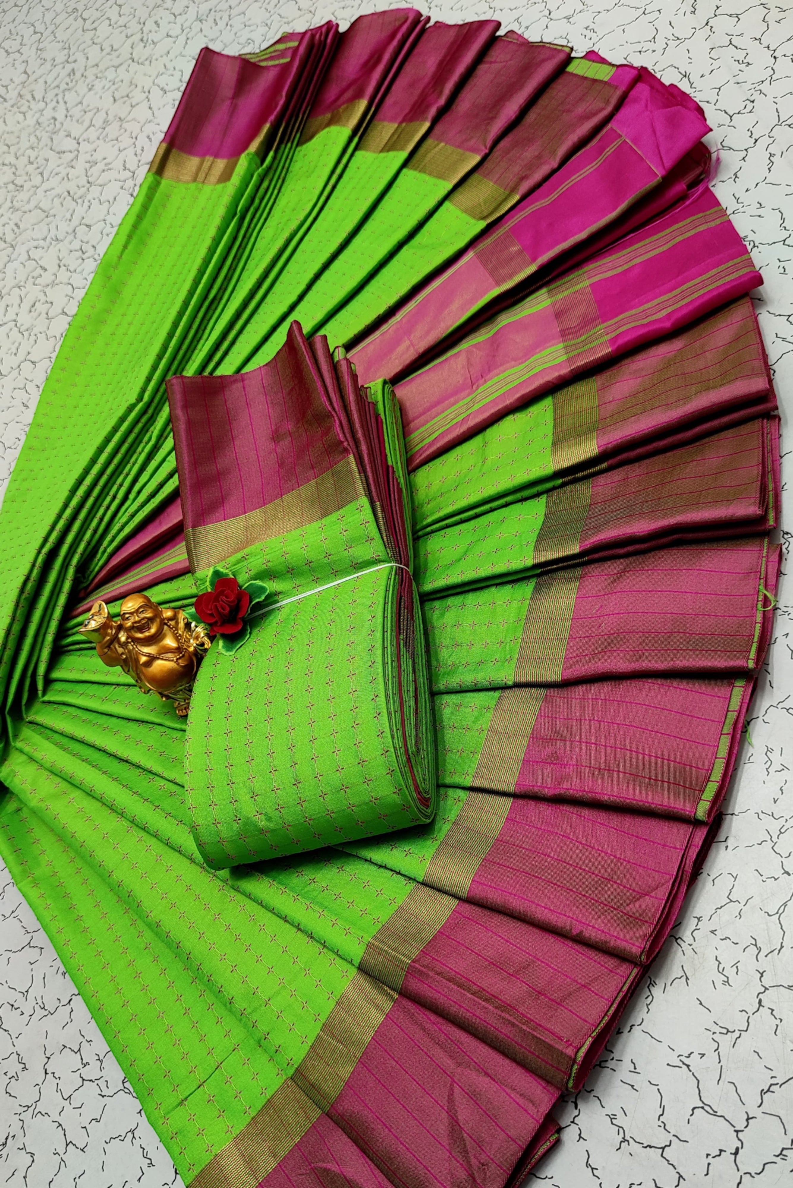 FANCY THREAD DOTED SOFT SILK SAREES - PEAR GREEN