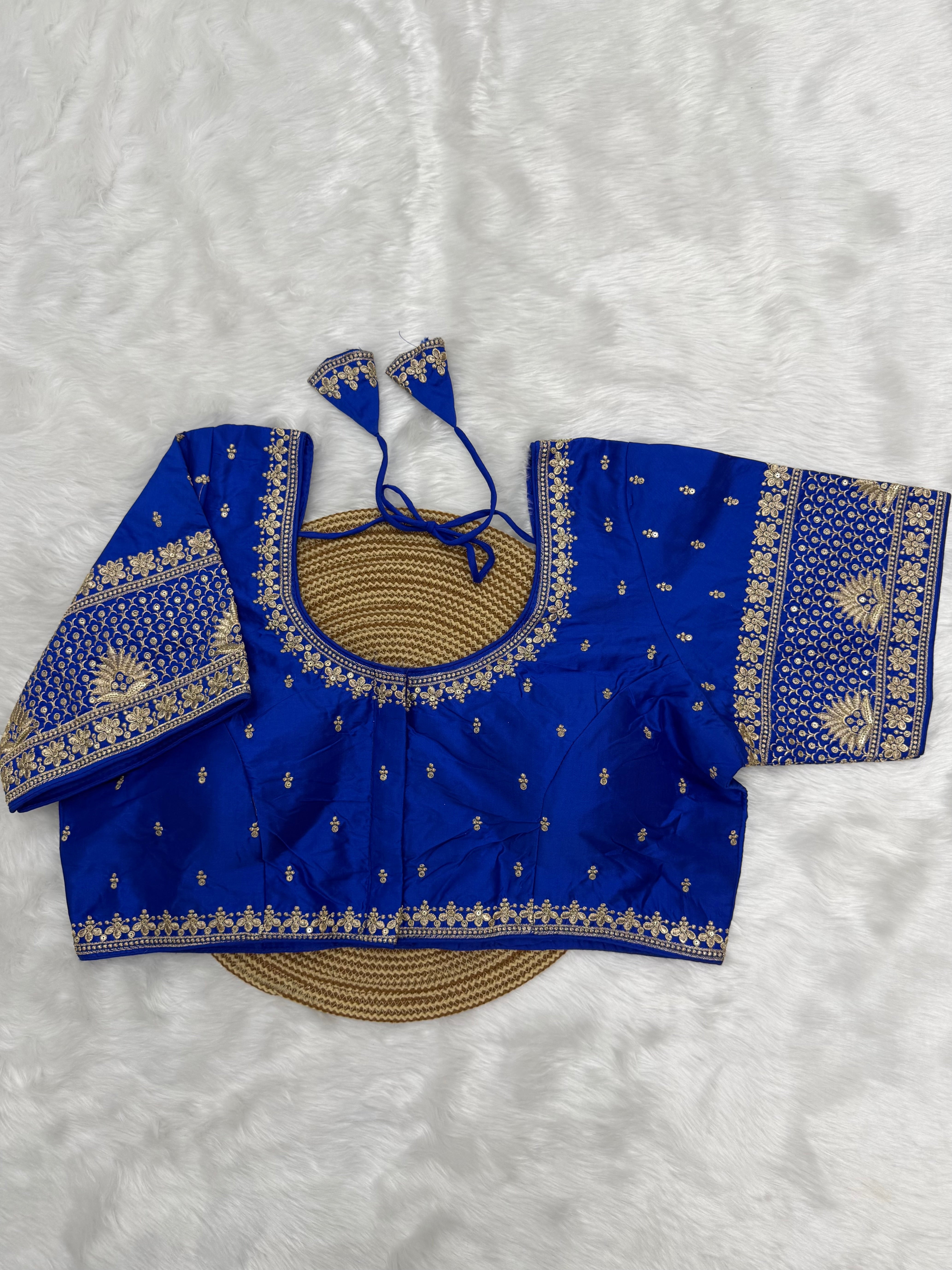 BRIDAL AARI WORK READY TO WEAR SAREE BLOUSE - ROYAL BLUE