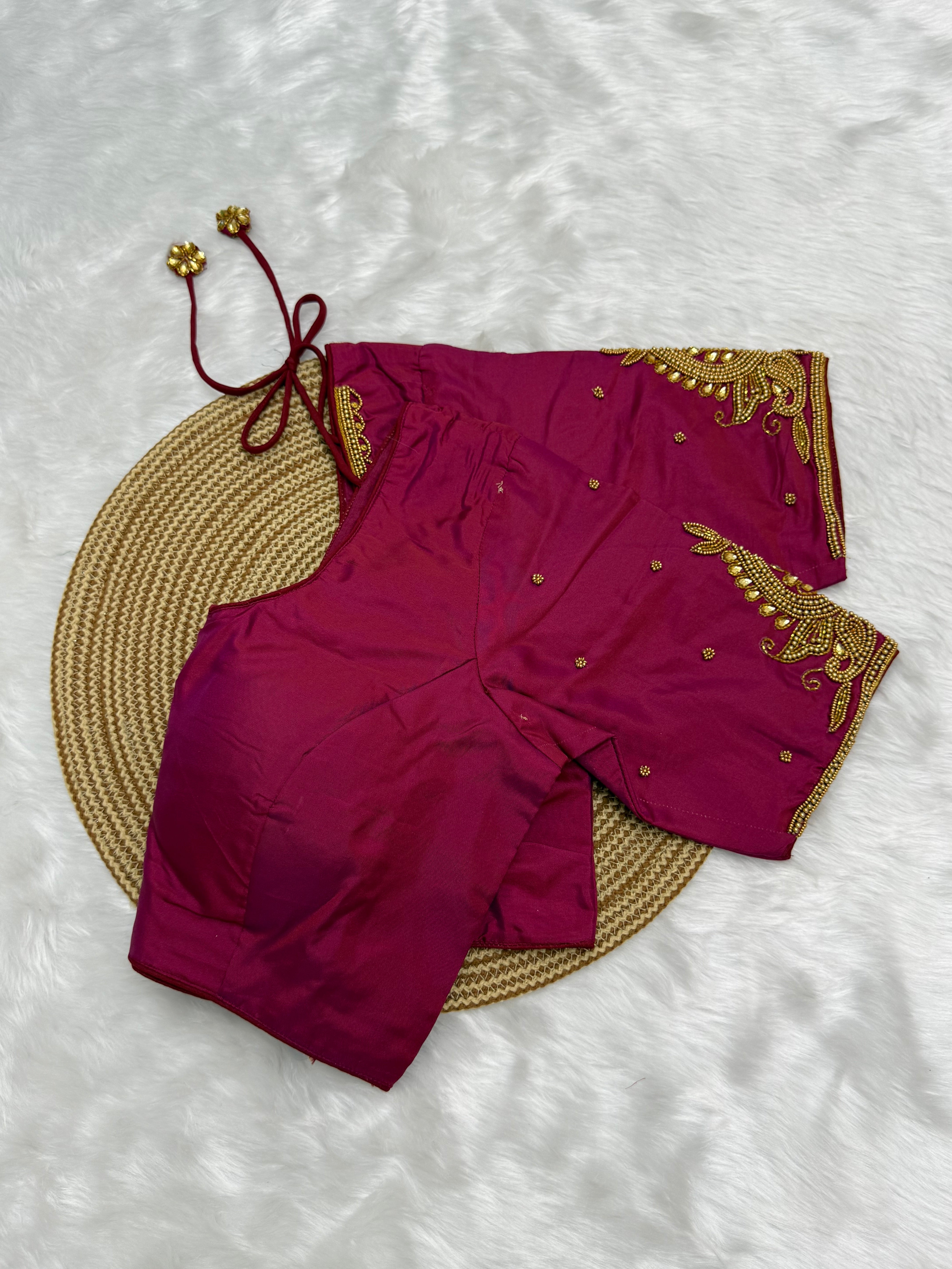 BRIDAL AARI WORK READY TO WEAR SAREE BLOUSE - PINK