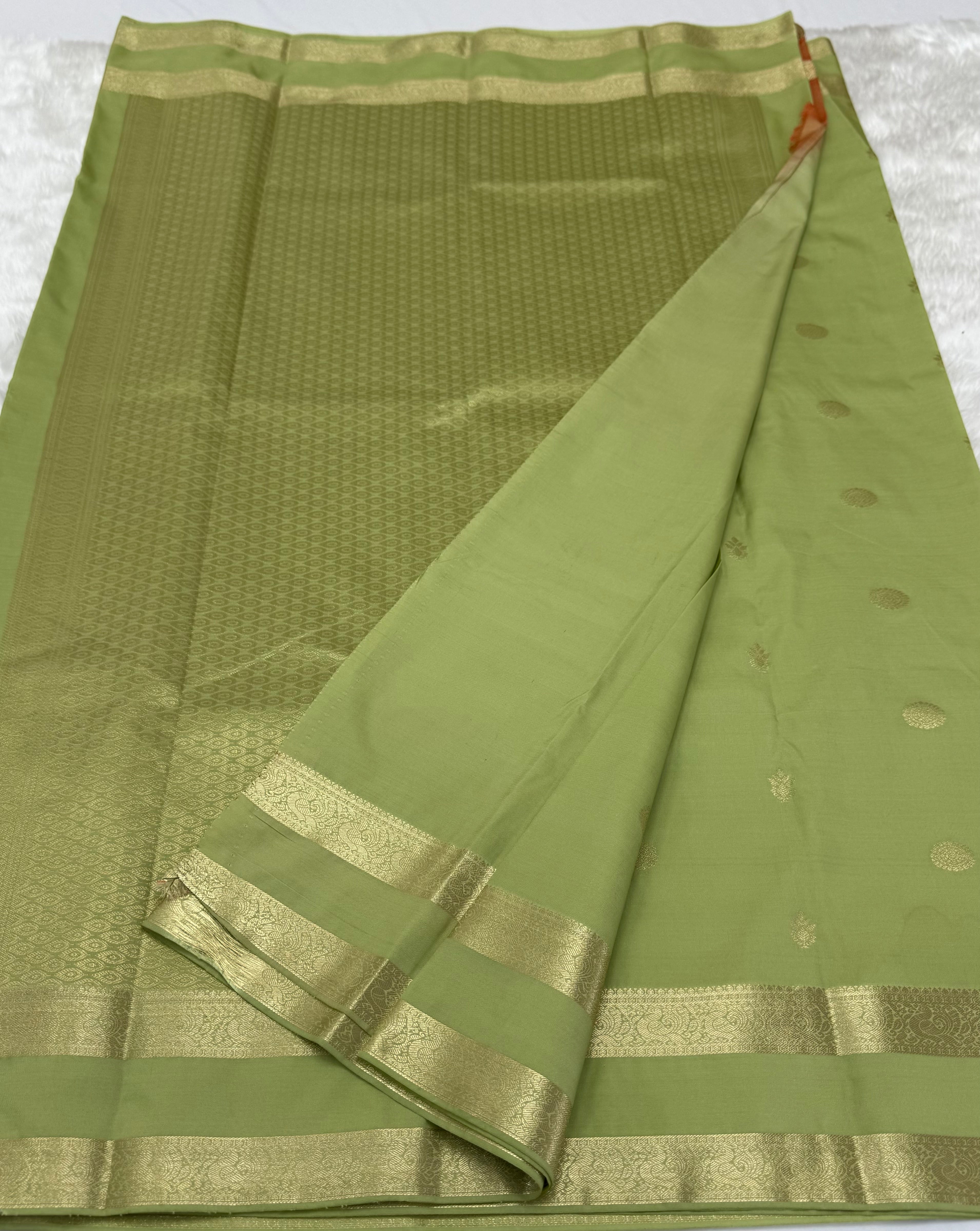 PREMIUM SEMI KANCHI SILK SAREE - TEA GREEN