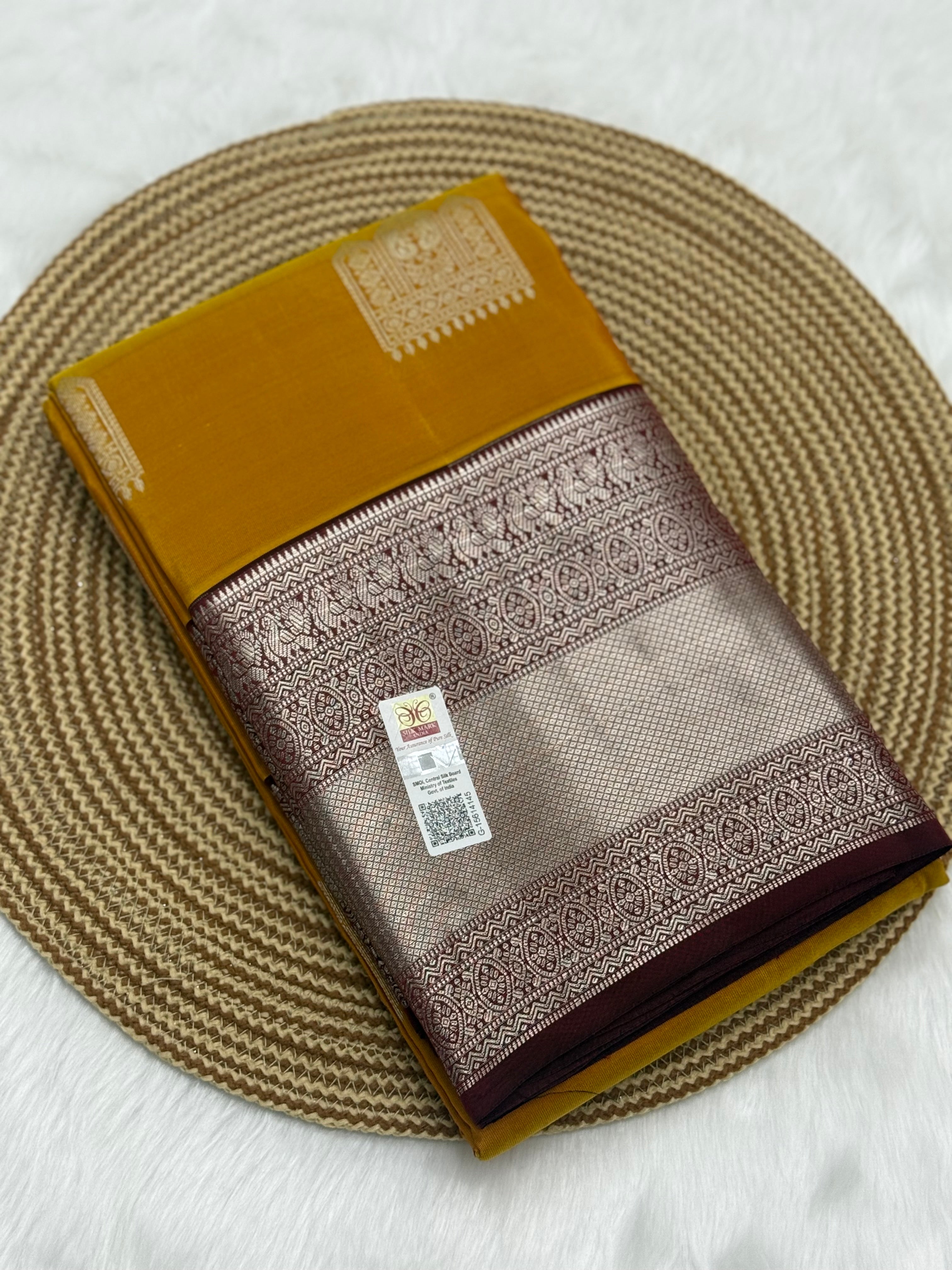 KANCHIPURAM PURE SILK SAREE | SILKMARK® CERTIFIED - MUSTARD