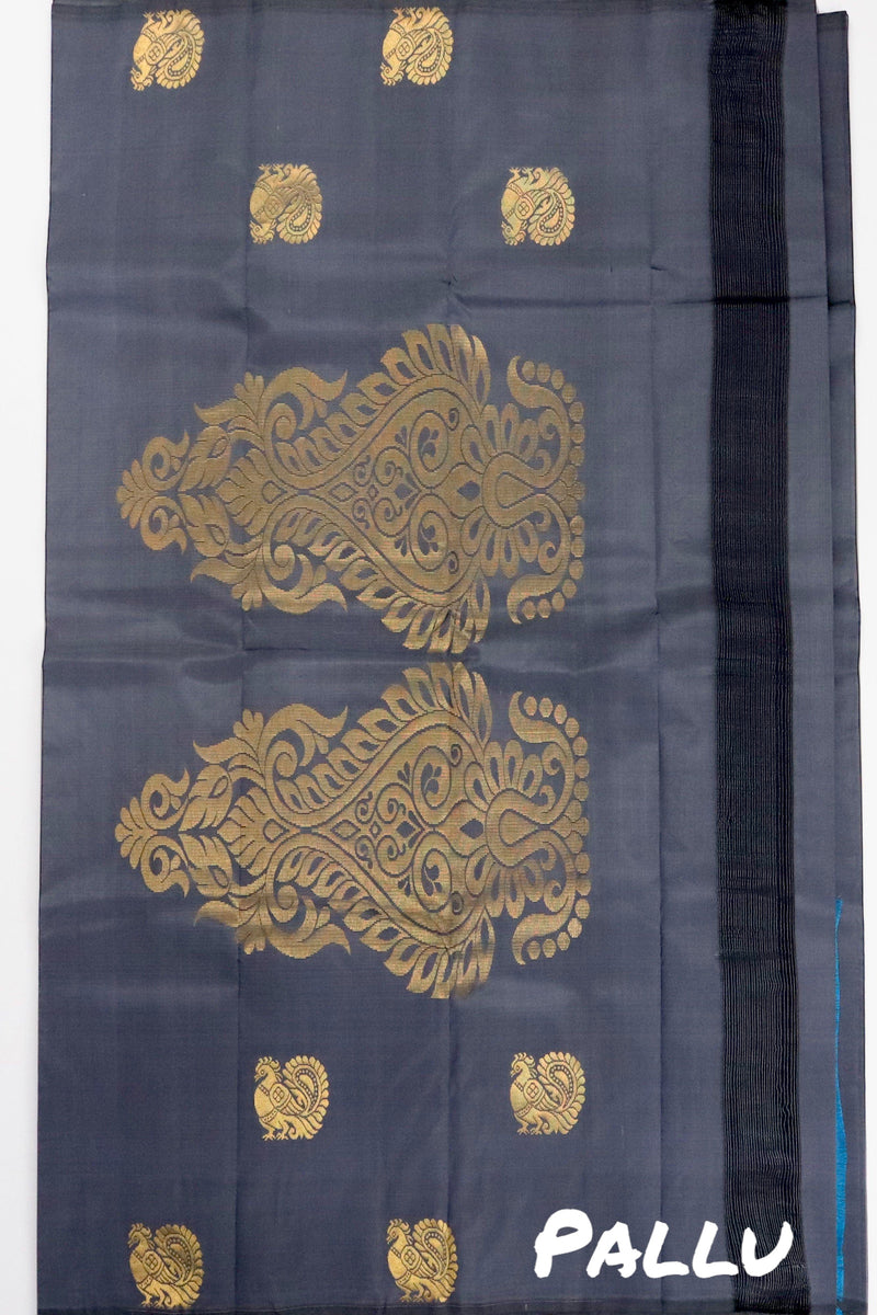 SLATE GREY KANCIPURAM PURE SOFT SILK SAREE | SILKMARK® CERTIFIED