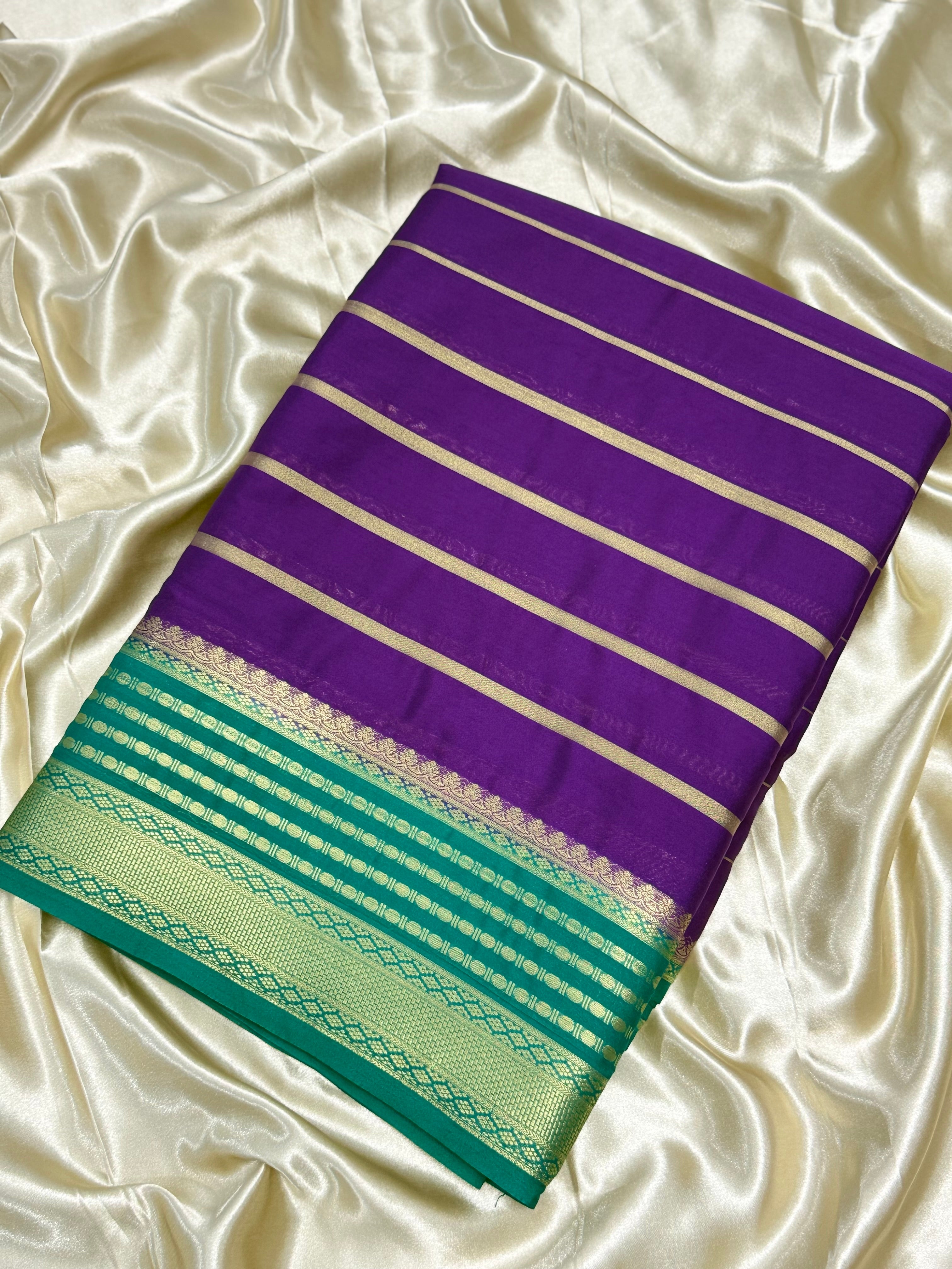 SEMI MYSORE CREPE  SILK SAREE - VIOLET