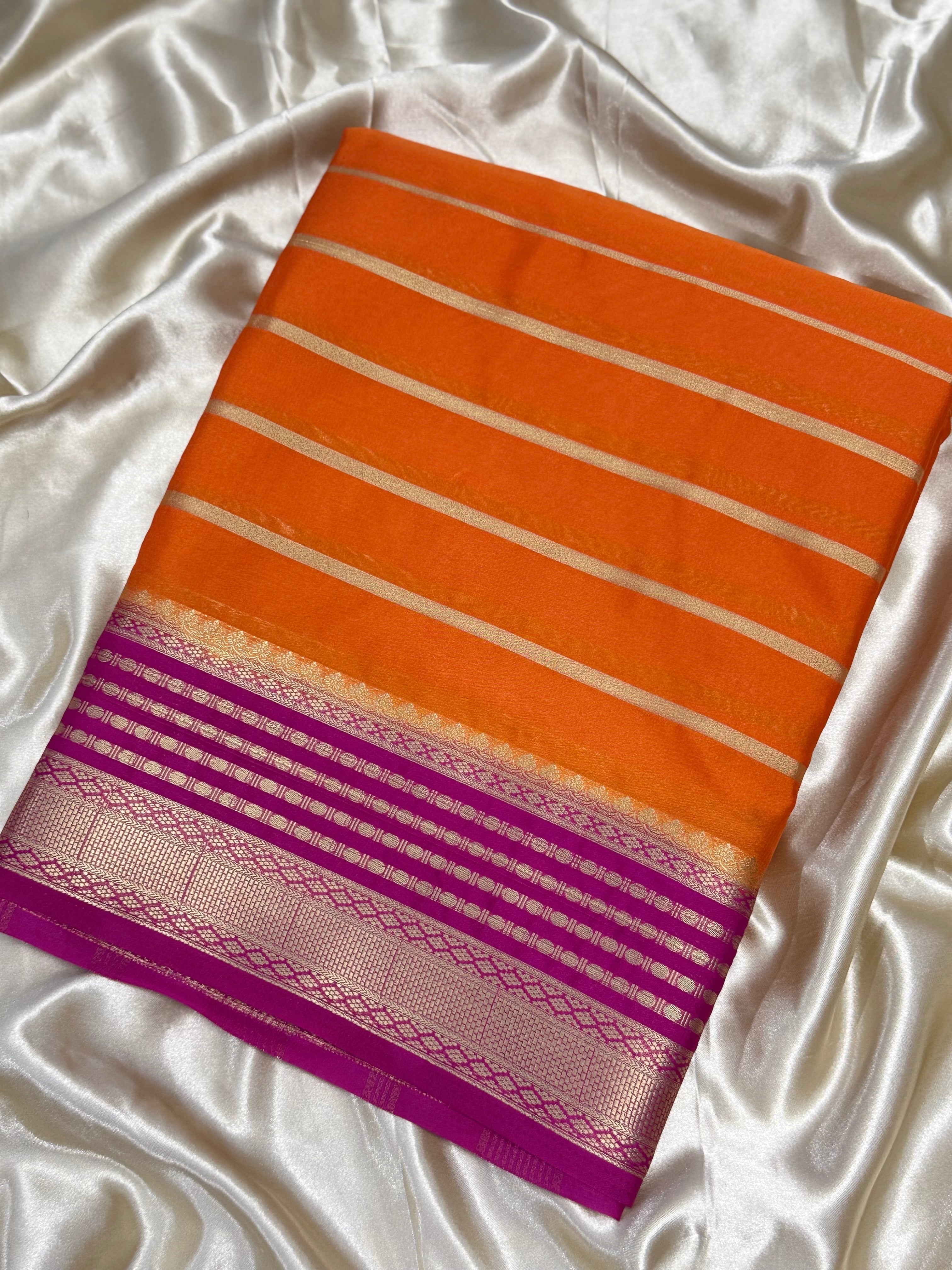 SEMI MYSORE CREPE  SILK SAREE - ORANGE