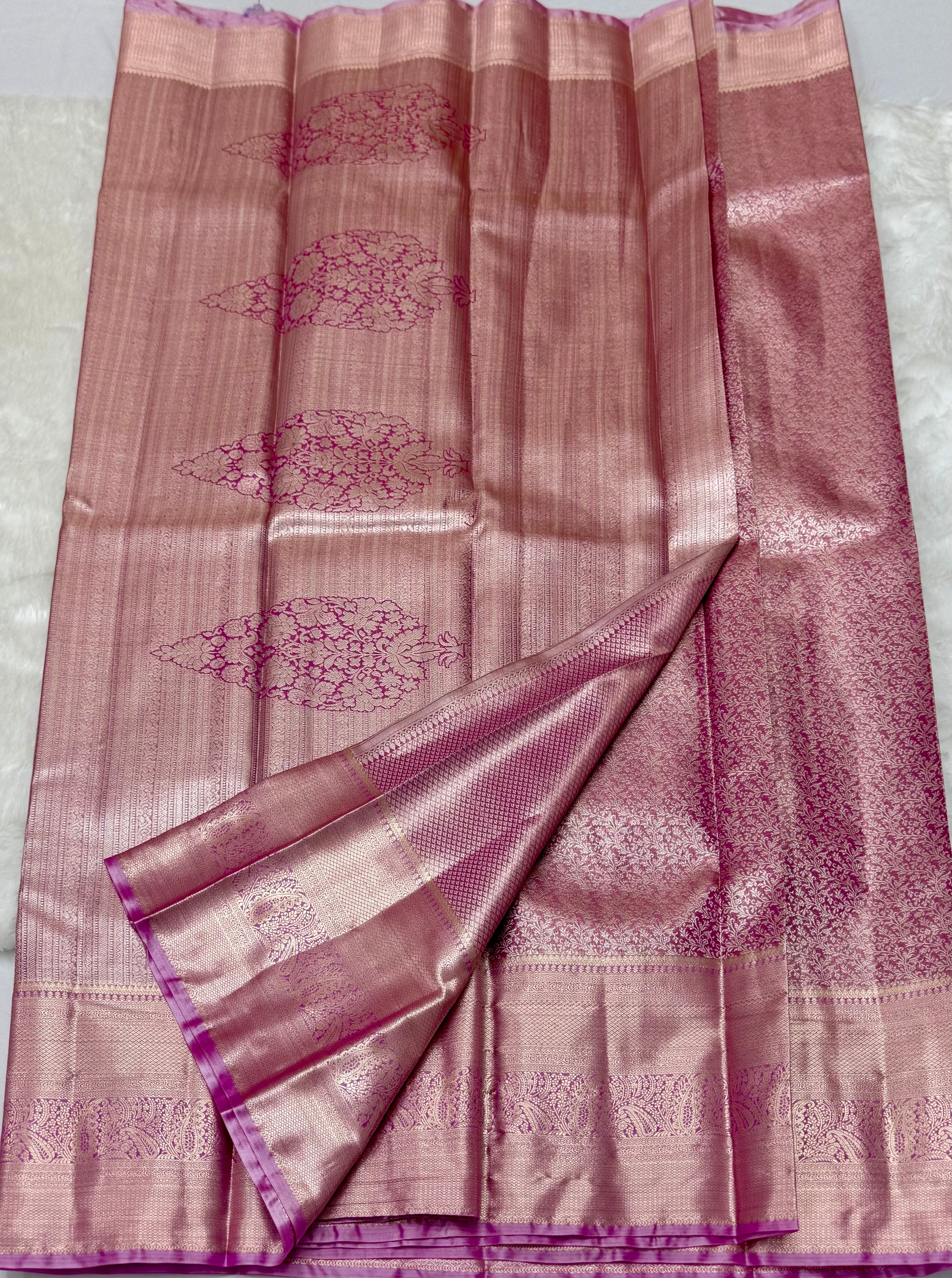 PREMIUM SEMI KANCHI TISSUE SILK SAREE - ORCHID PINK