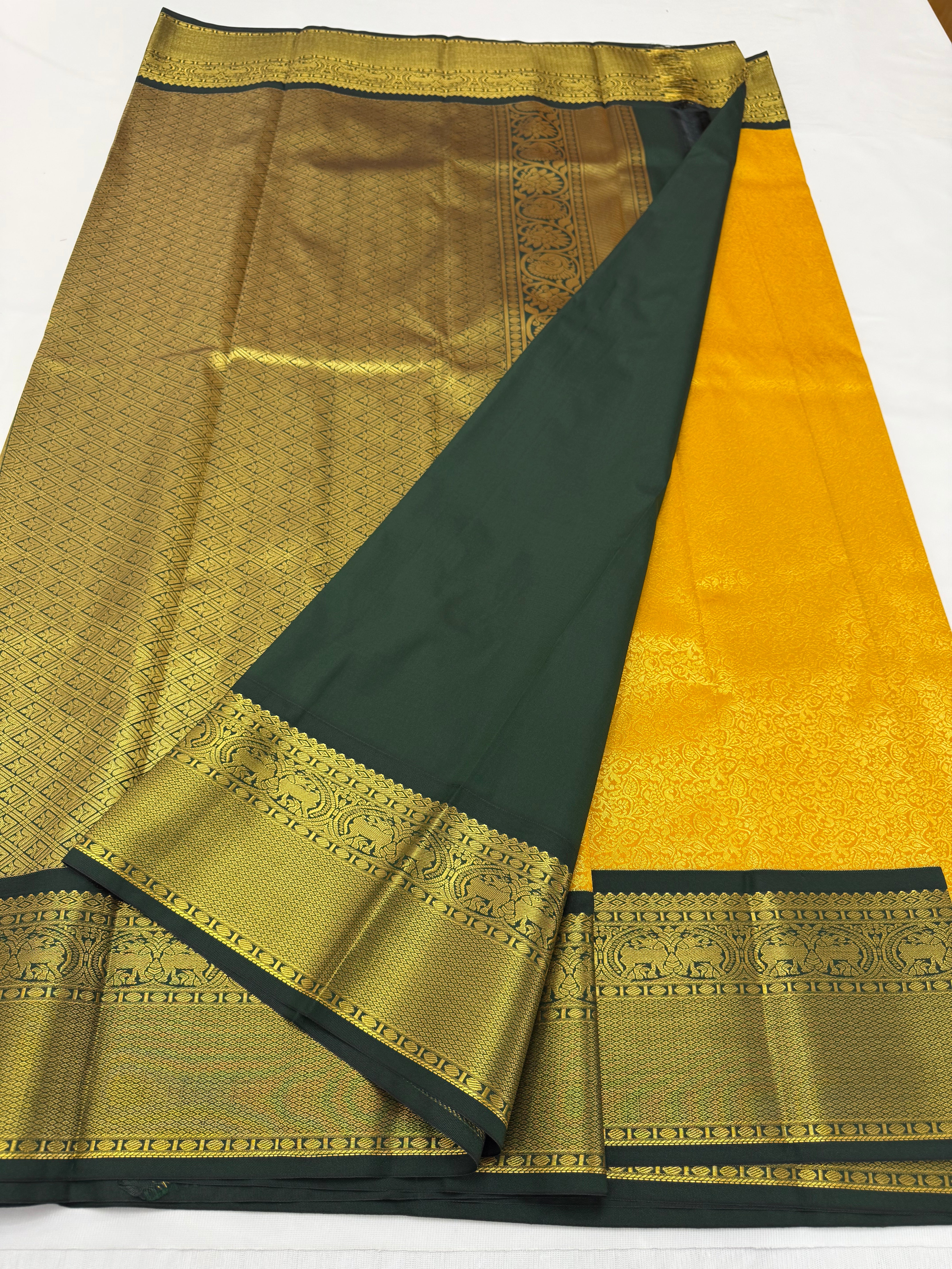 PREMIUM  KANCHI BROCADE SILK SAREE - YELLOW