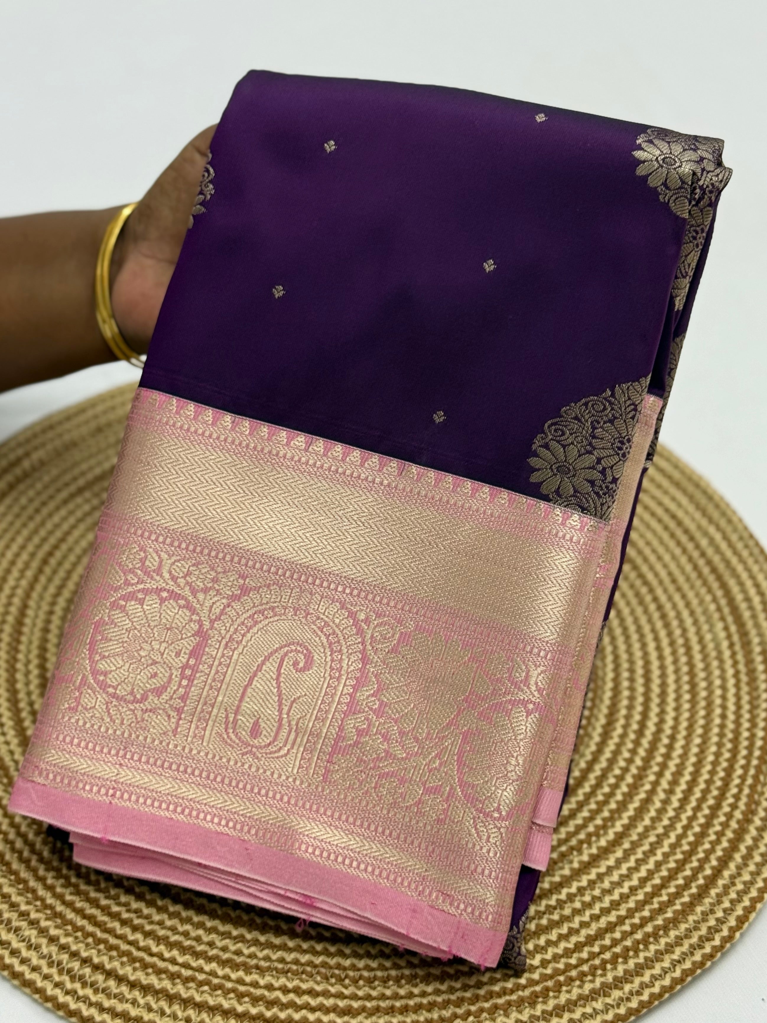 PREMIUM SEMI KANCHI SILK SAREE - DEEP PURPLE