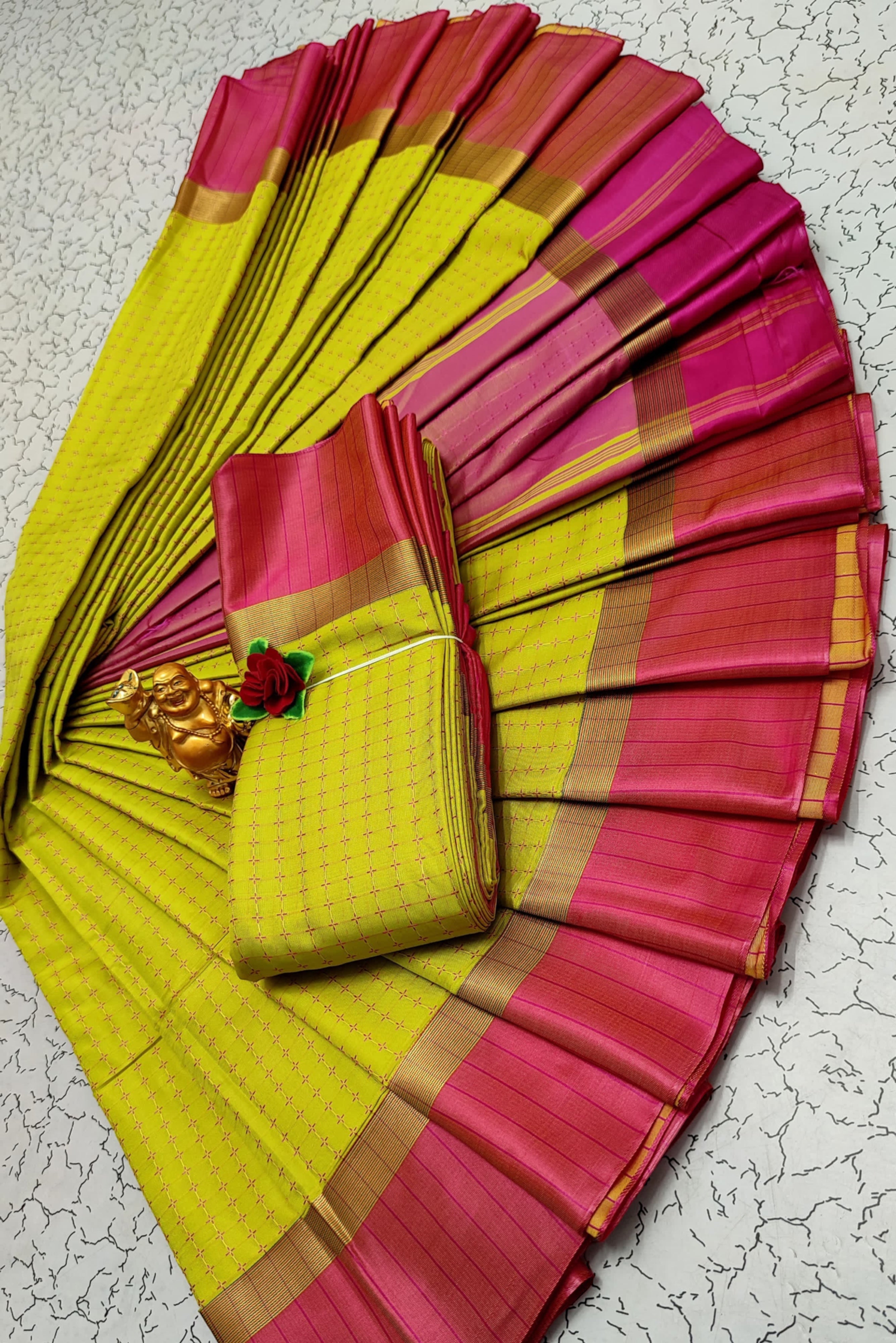 FANCY THREAD DOTED SOFT SILK SAREES - CHARTREUSE GREEN