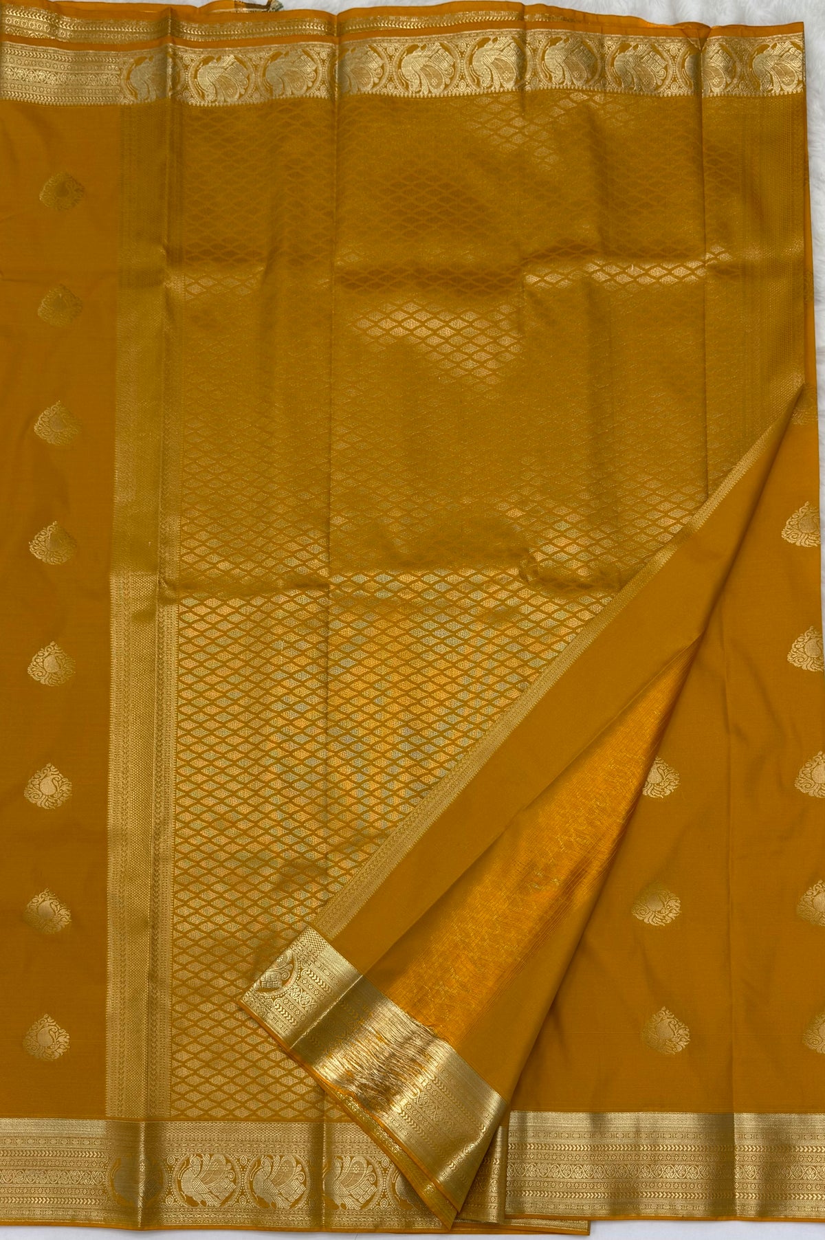 PREMIUM SEMI KANCHI SILK SAREE - HONEY YELLOW