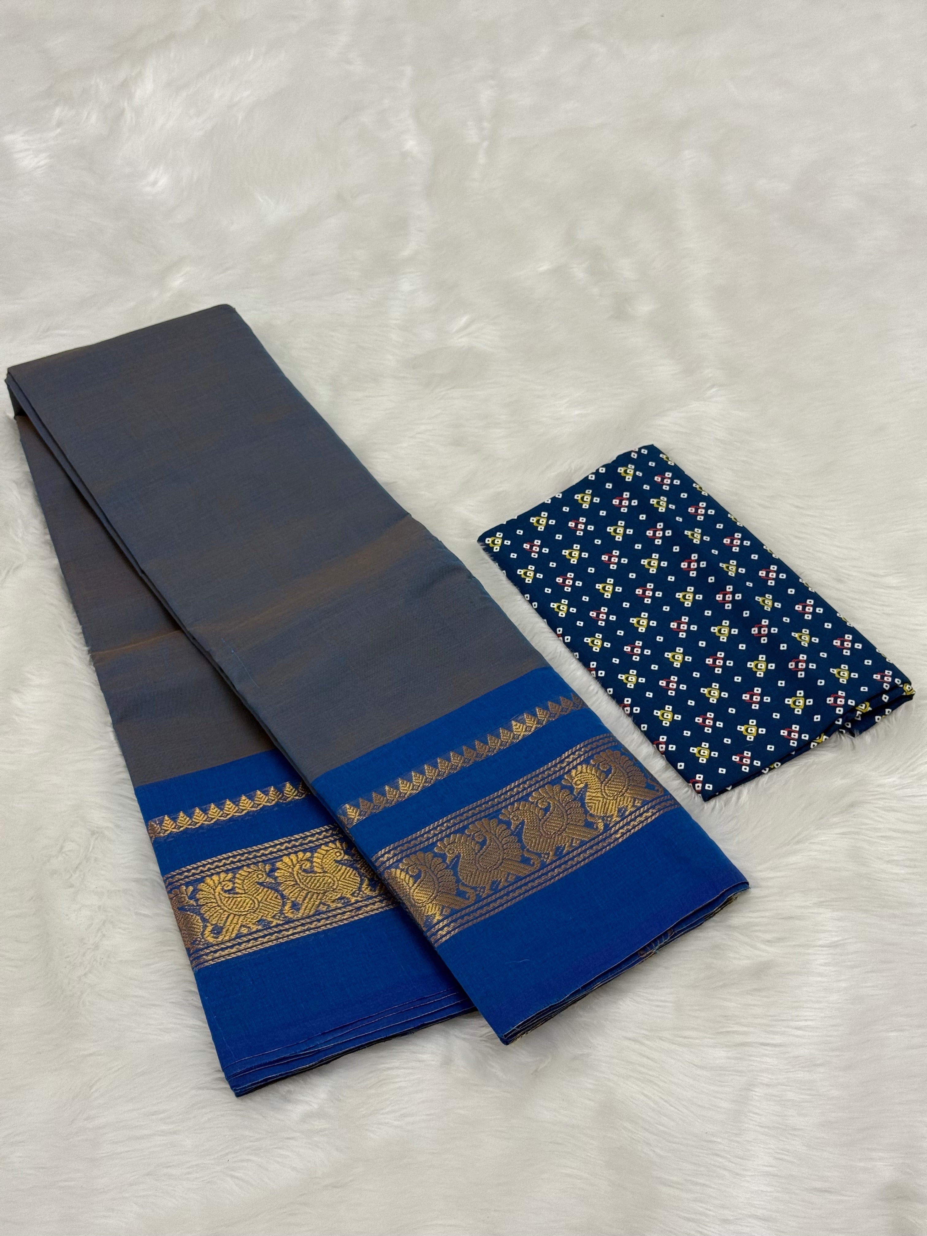 PURE KANCHI HANDLOOM COTTON SAREES - POWDER BLUE