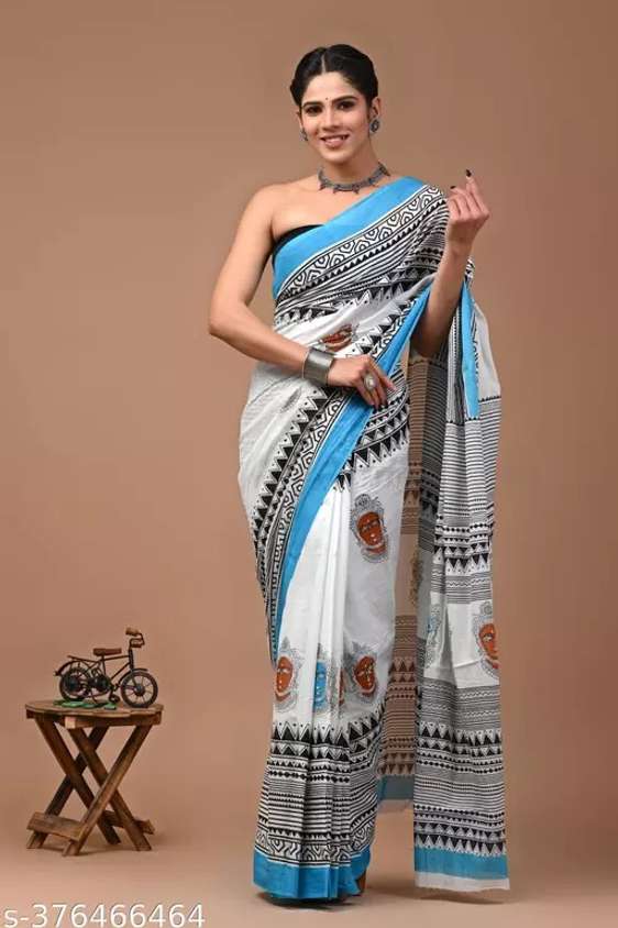 PRINTED MULMUL COTTON SAREE - MULTI