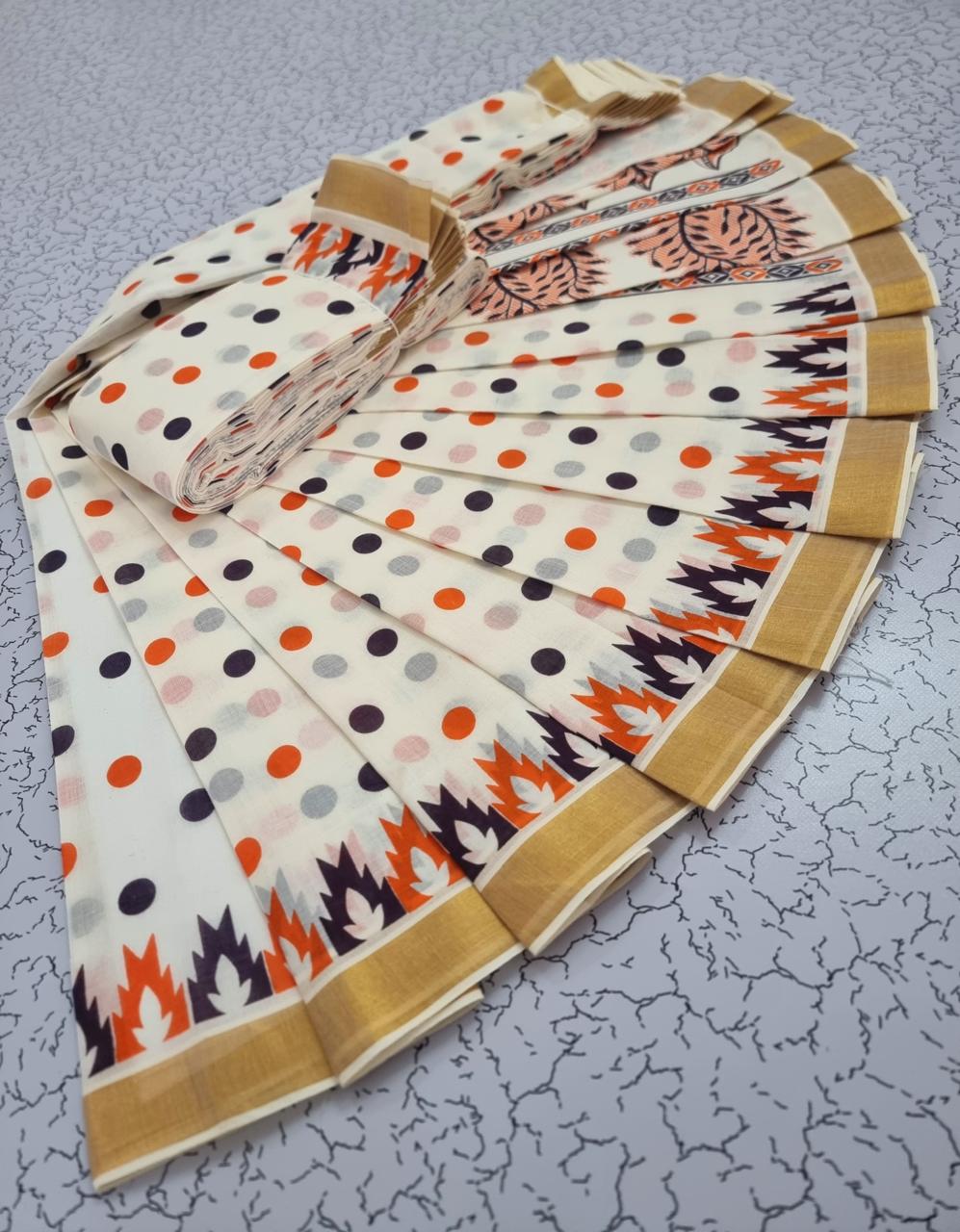 PRINTED WORK KERALA COTTON SAREES