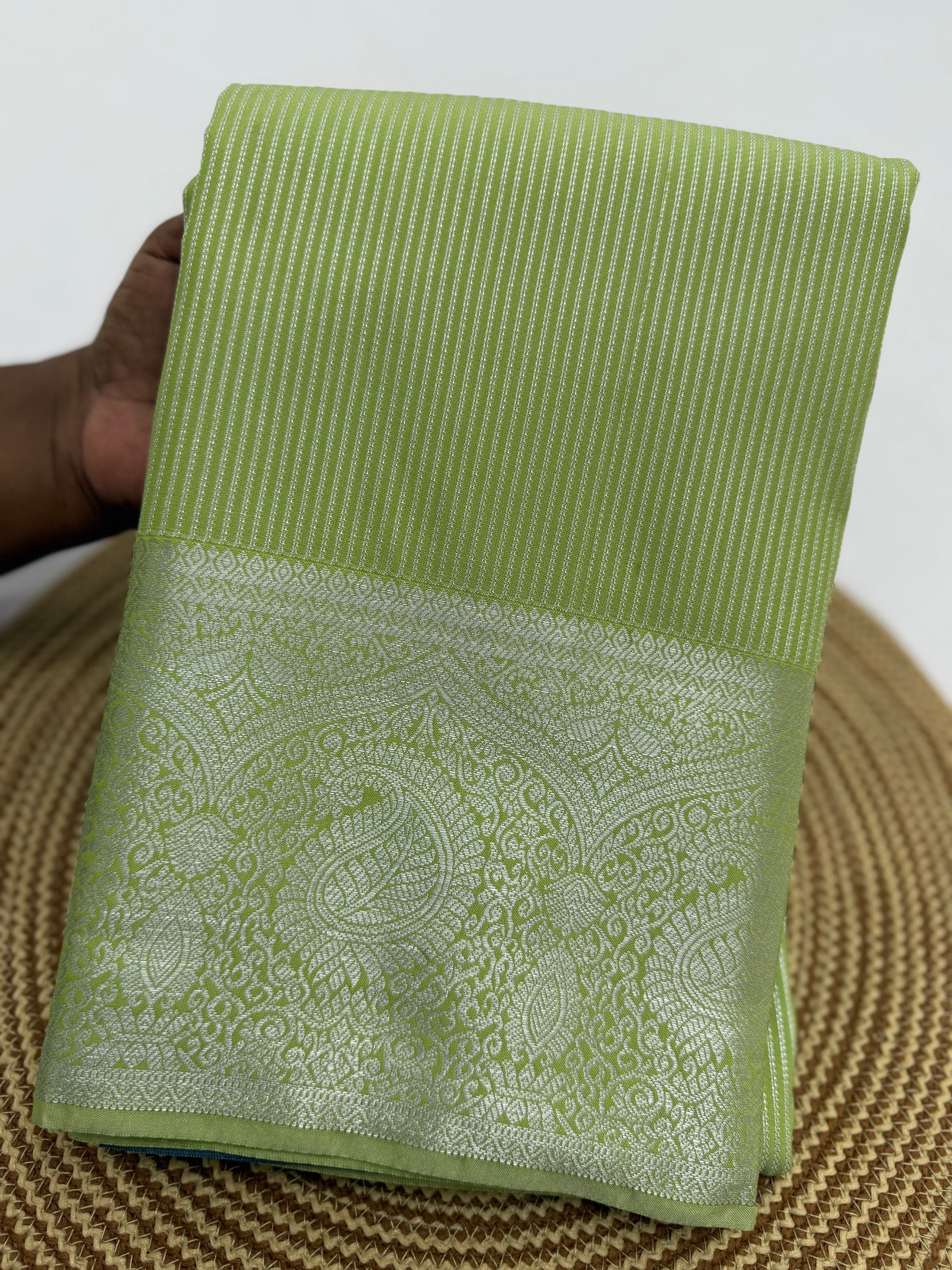 PREMIUM SEMI KANCHI SILK SAREE - TEA GREEN