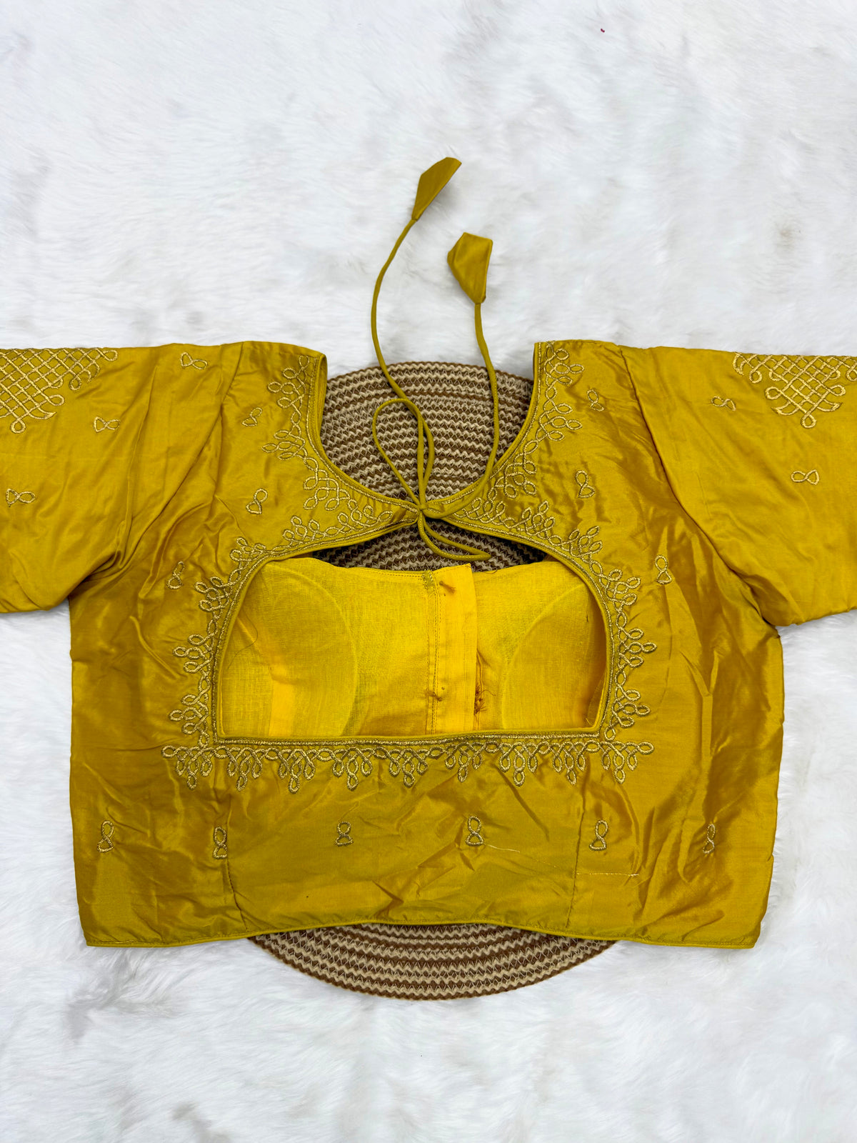 BRIDAL AARI WORK READY TO WEAR SAREE BLOUSE - GOLDEN YELLOW