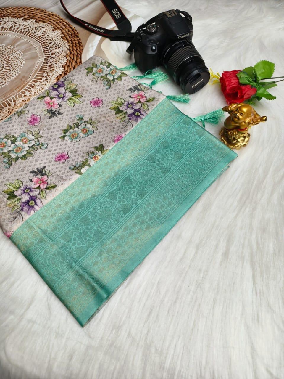 PREMIUM DIGITAL COPPER SOFTY SAREE - TEAL