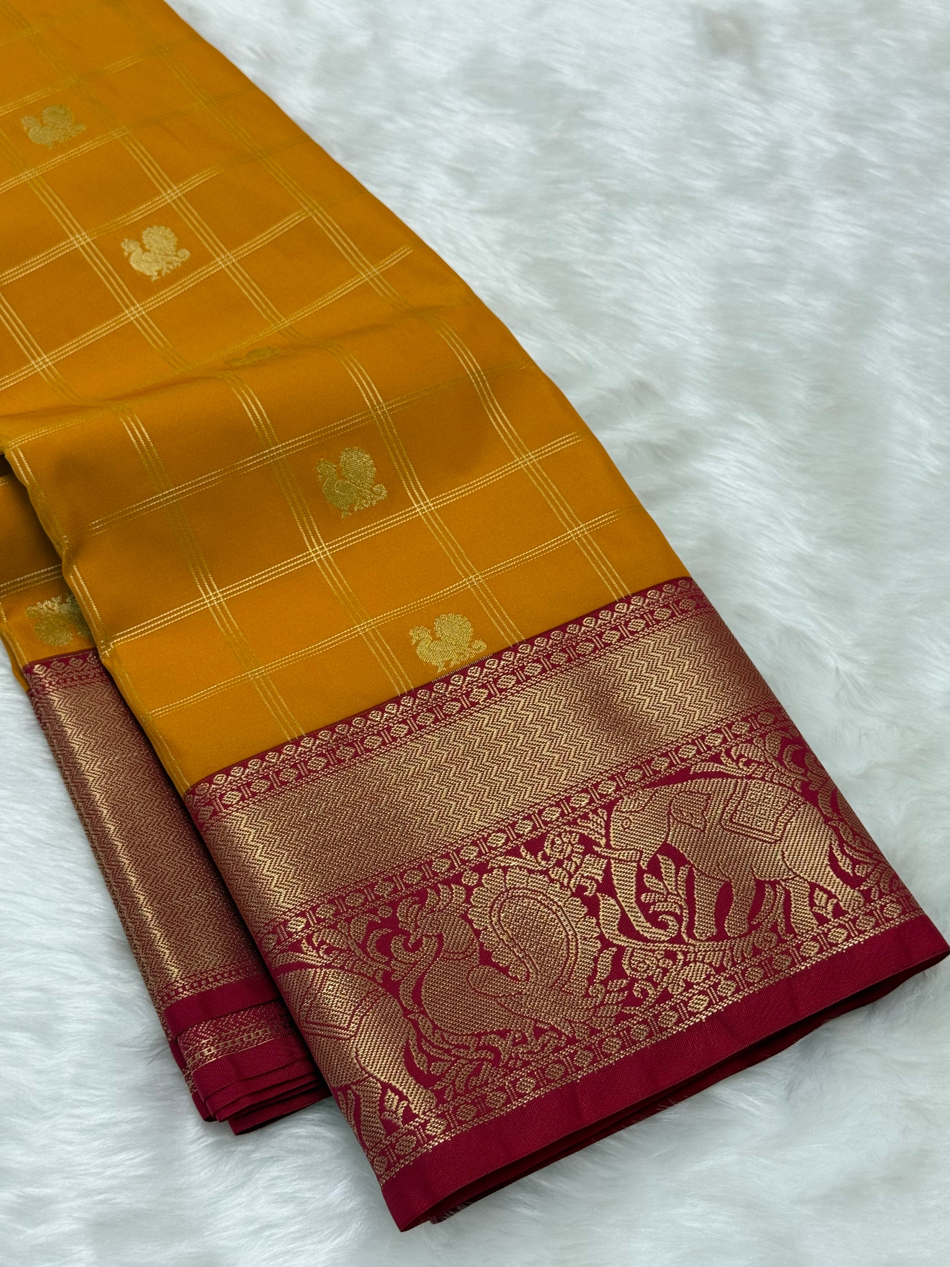 PREMIUM SEMI KANCHI SILK SAREE - CADMIUM YELLOW