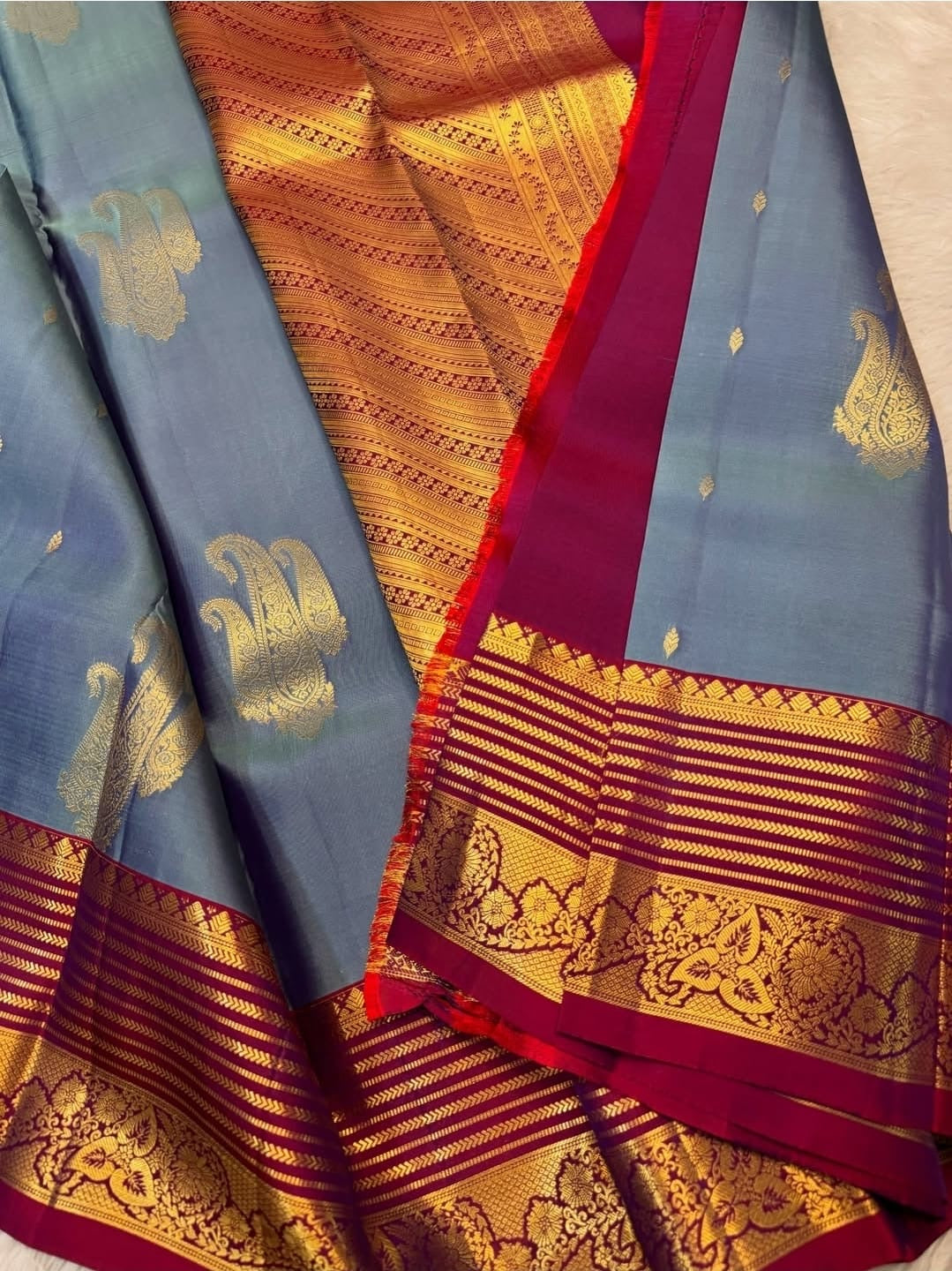 KANCHIPURAM PURE SILK SAREE | SILKMARK® CERTIFIED - SLATE GREY