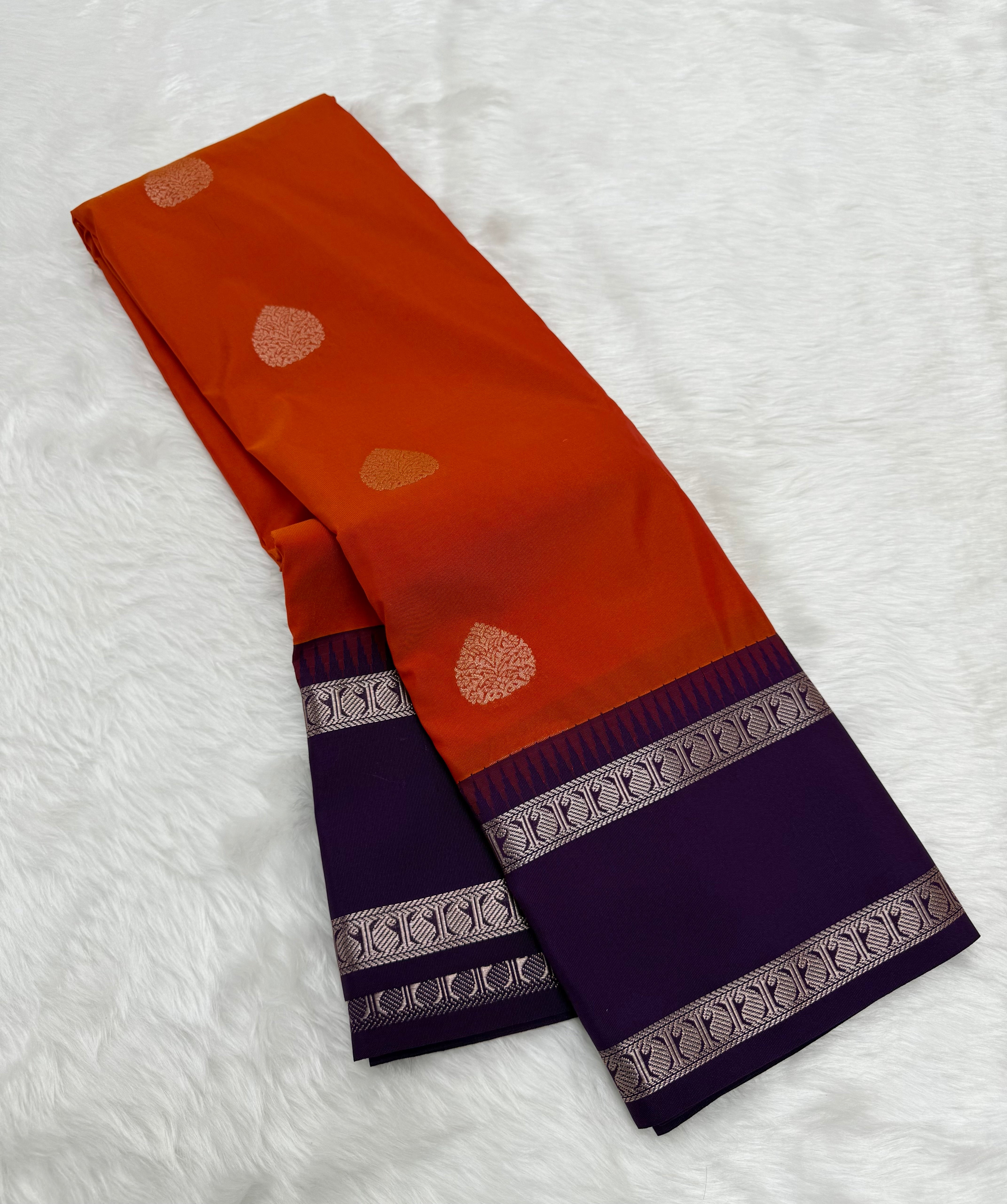PREMIUM SEMI KANCHI SILK SAREE - RED ORANGE