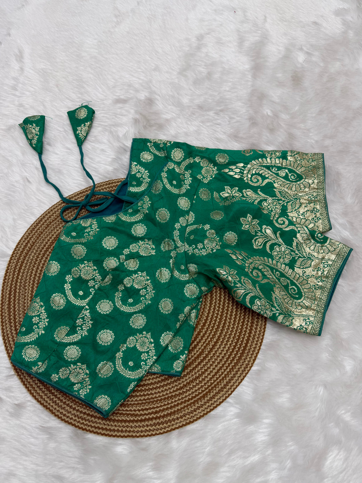 DESIGNER BROCADE WORK READYMADE BLOUSE - SEAFOAM