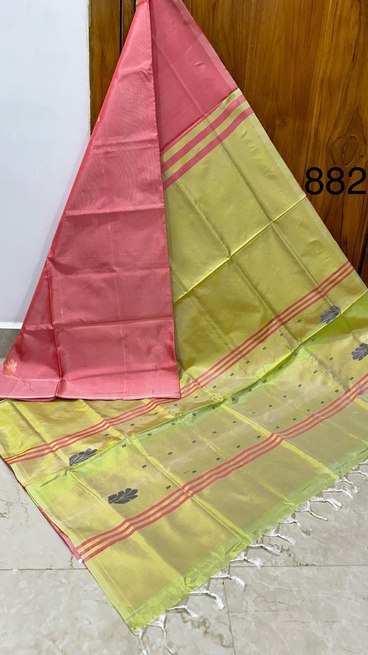 HANDLOOM BANANA PITH SILK SAREE - GREEN & PINK