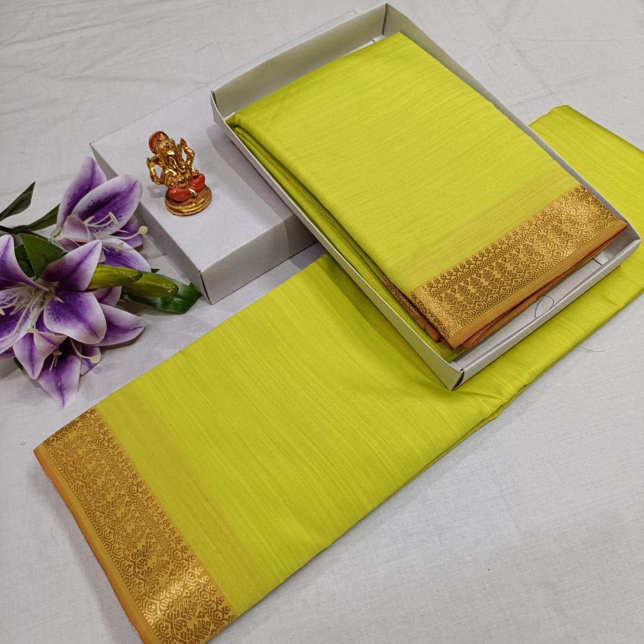 PREMIUM SILK COTTON SAREE - CHARTREUSE GREEN