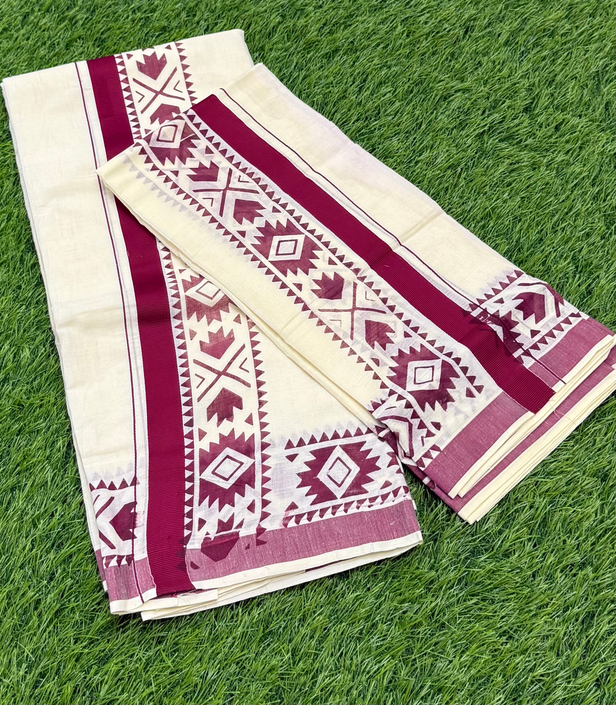 KASAVU COTTON FANCY DOUBLE SET MUNDU (MUNDUM NERIYATHUM) - 4 X 2.50 MTRS