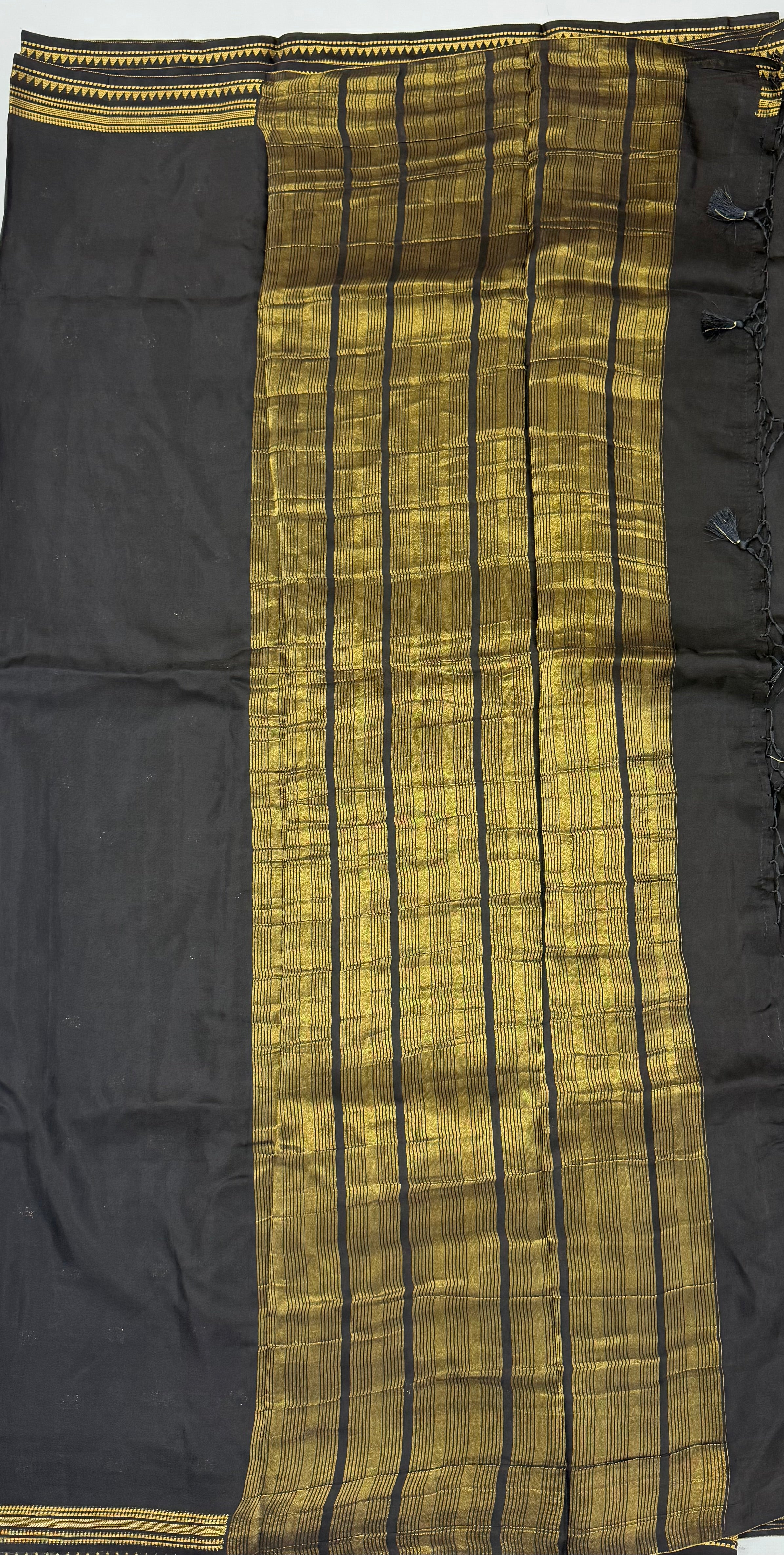 PREMIUM QUALITY CREPE SILK SAREE WITH TASSELS - BLACK