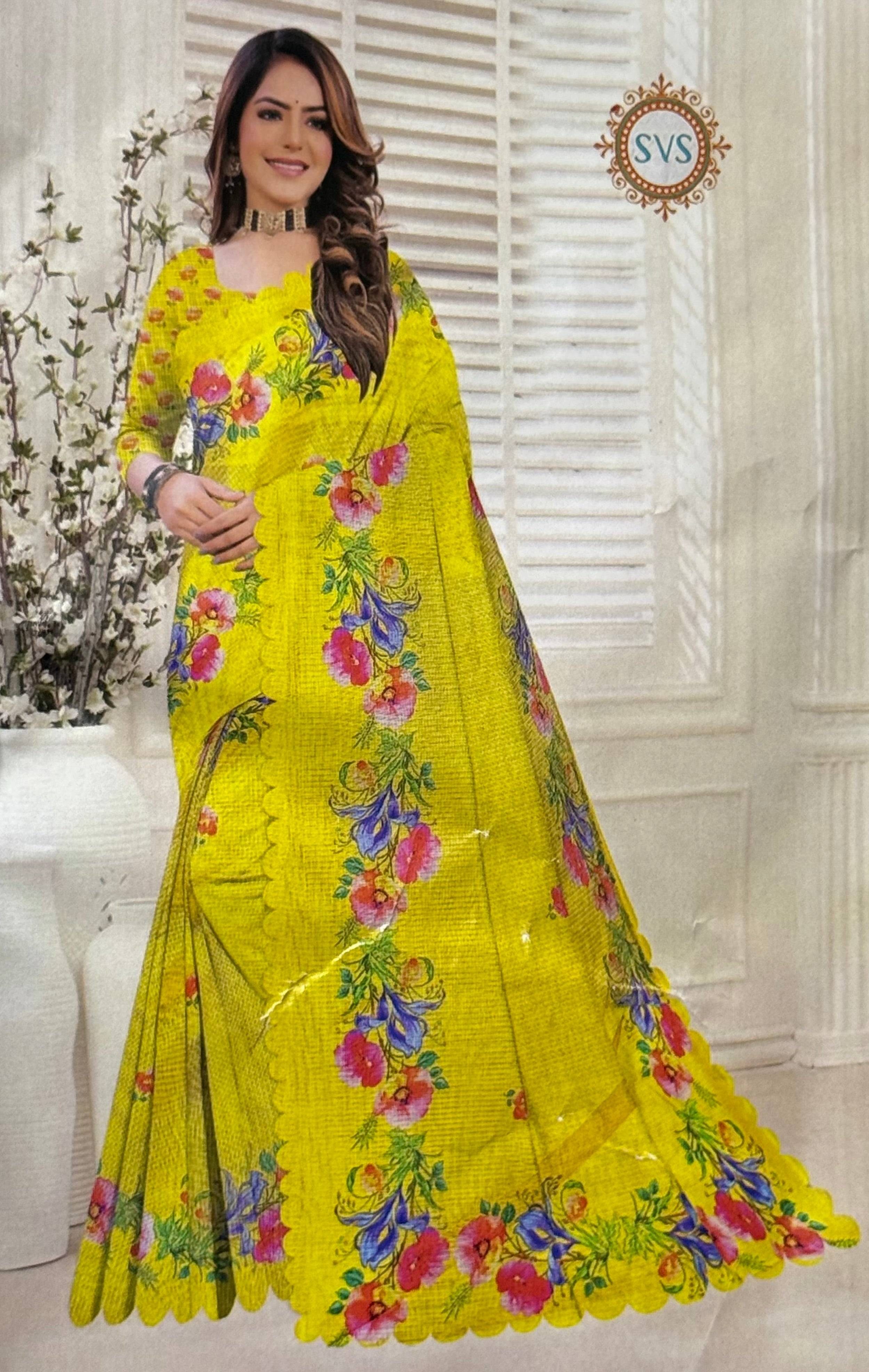 FANCY CHANDERI COTTON SILK SAREE - YELLOW