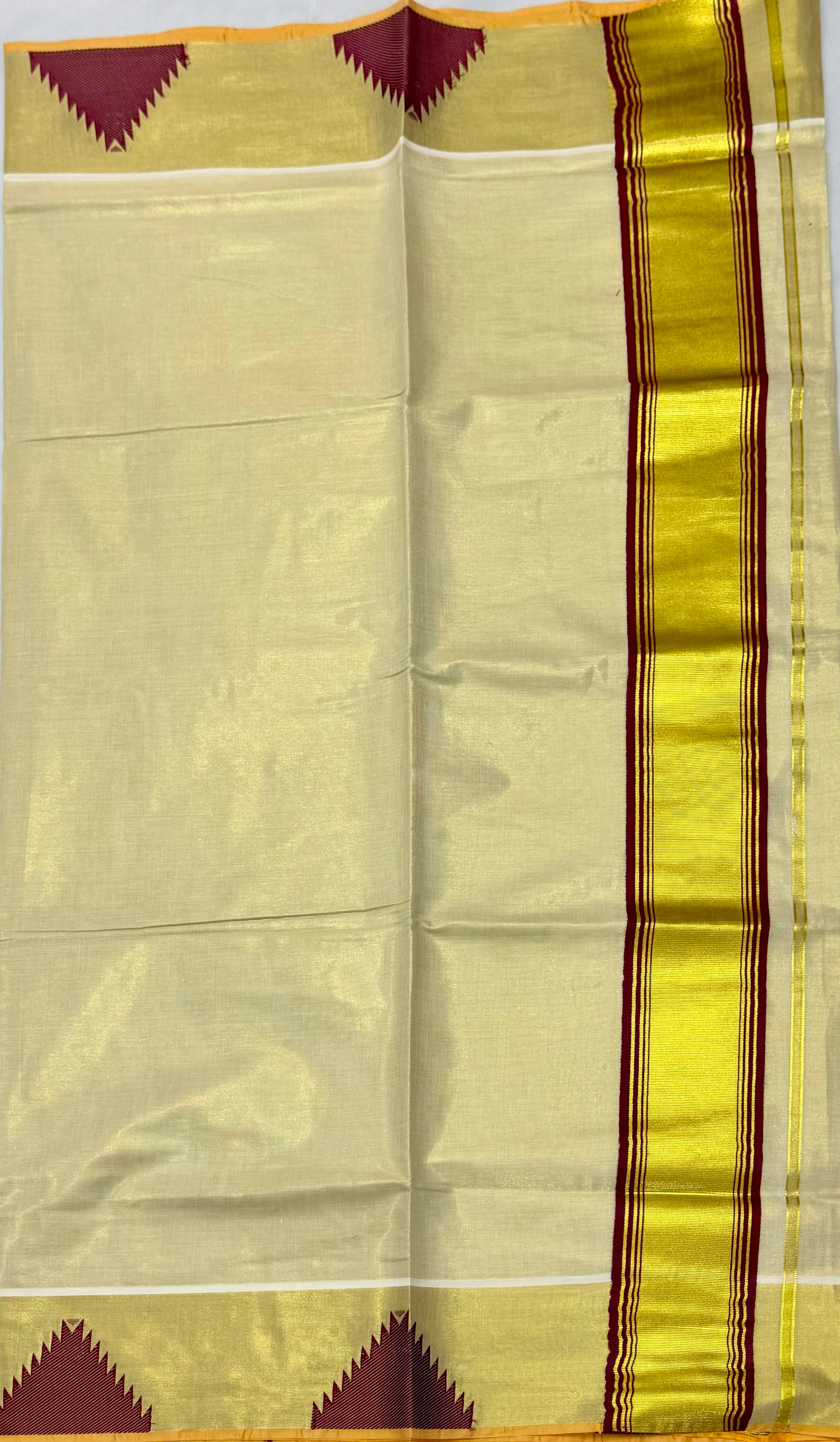 TRADITIONAL KERALA KASAVU TISSUE SAREE - (CREAM,GOLD,MAROON)