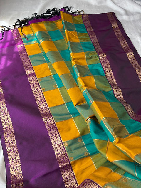 PREMIUM YELLOW TEAL PAALUM PAZHAMUM SAREE