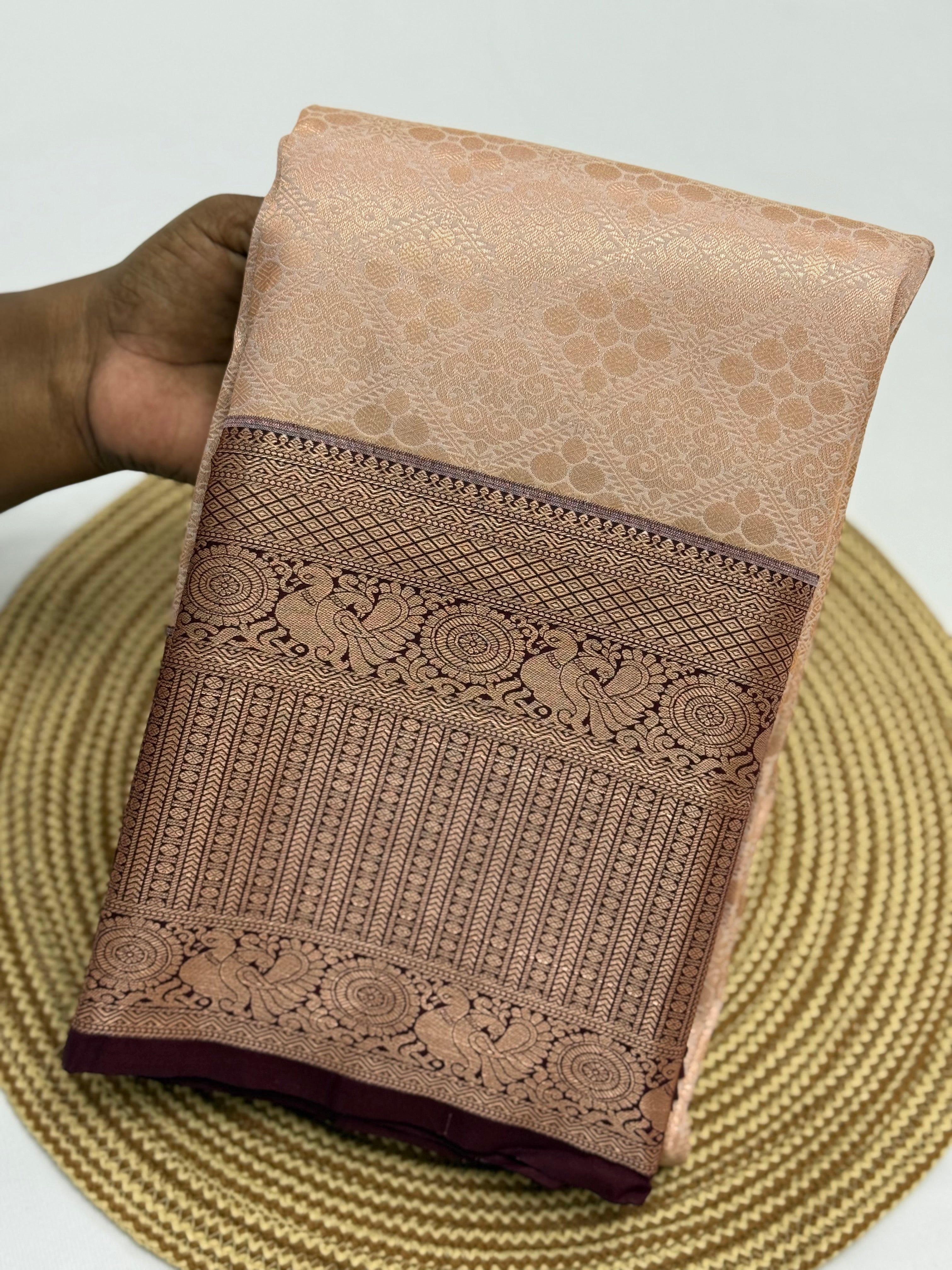 PREMIUM SEMI BROCADE SILK SAREE - GOLDEN CREAM