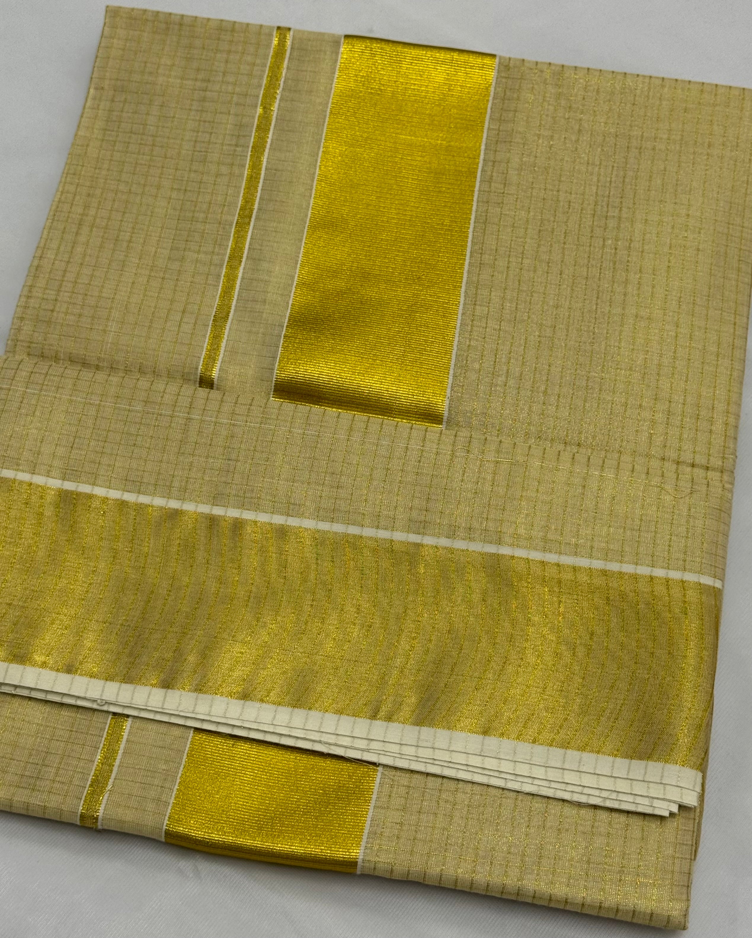 KERALA STRIPES KASAVU TISSUE SAREE - (GOLD,CREAM)