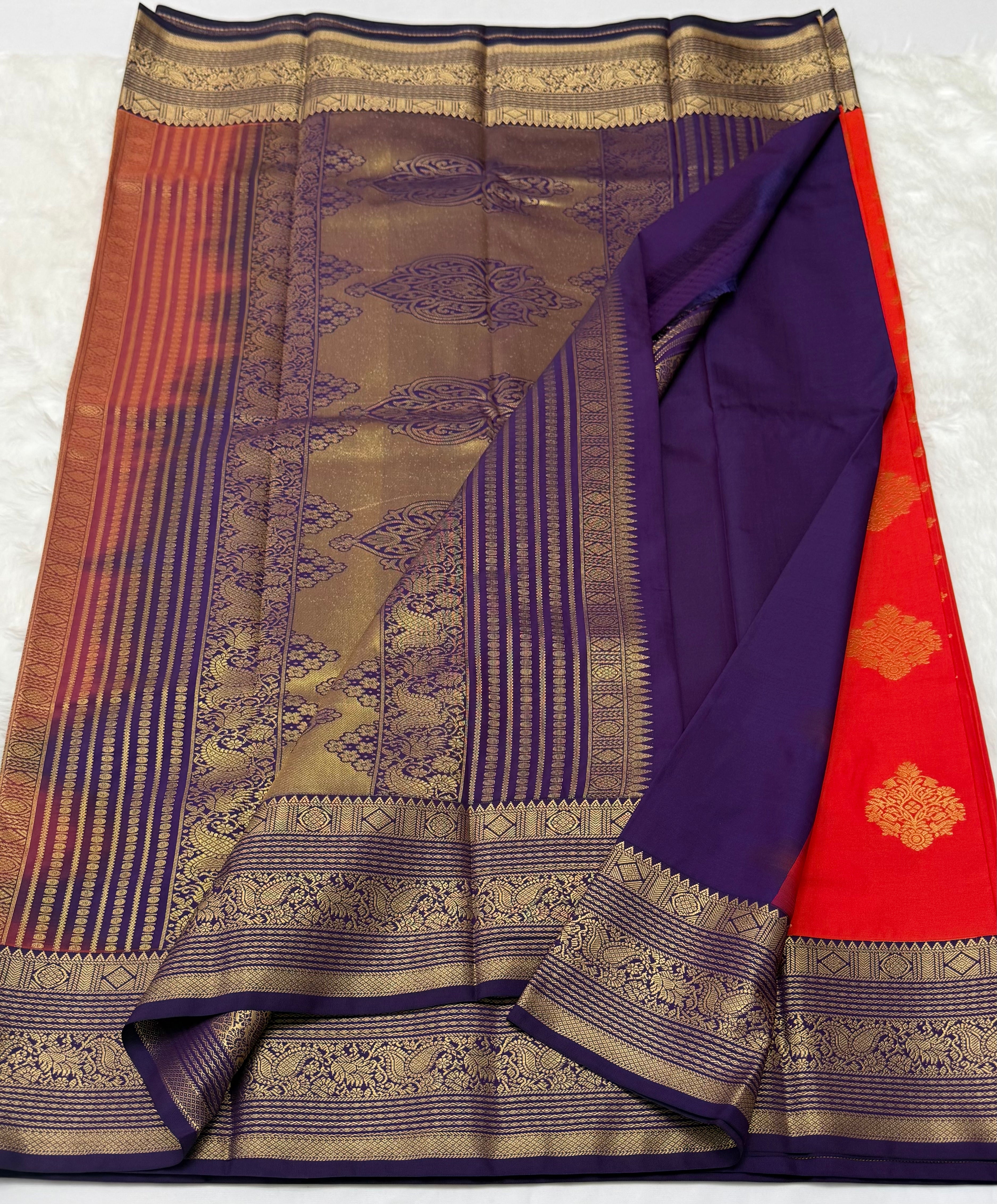 PREMIUM SEMI KANCHI SILK SAREE - VERMILLION RED