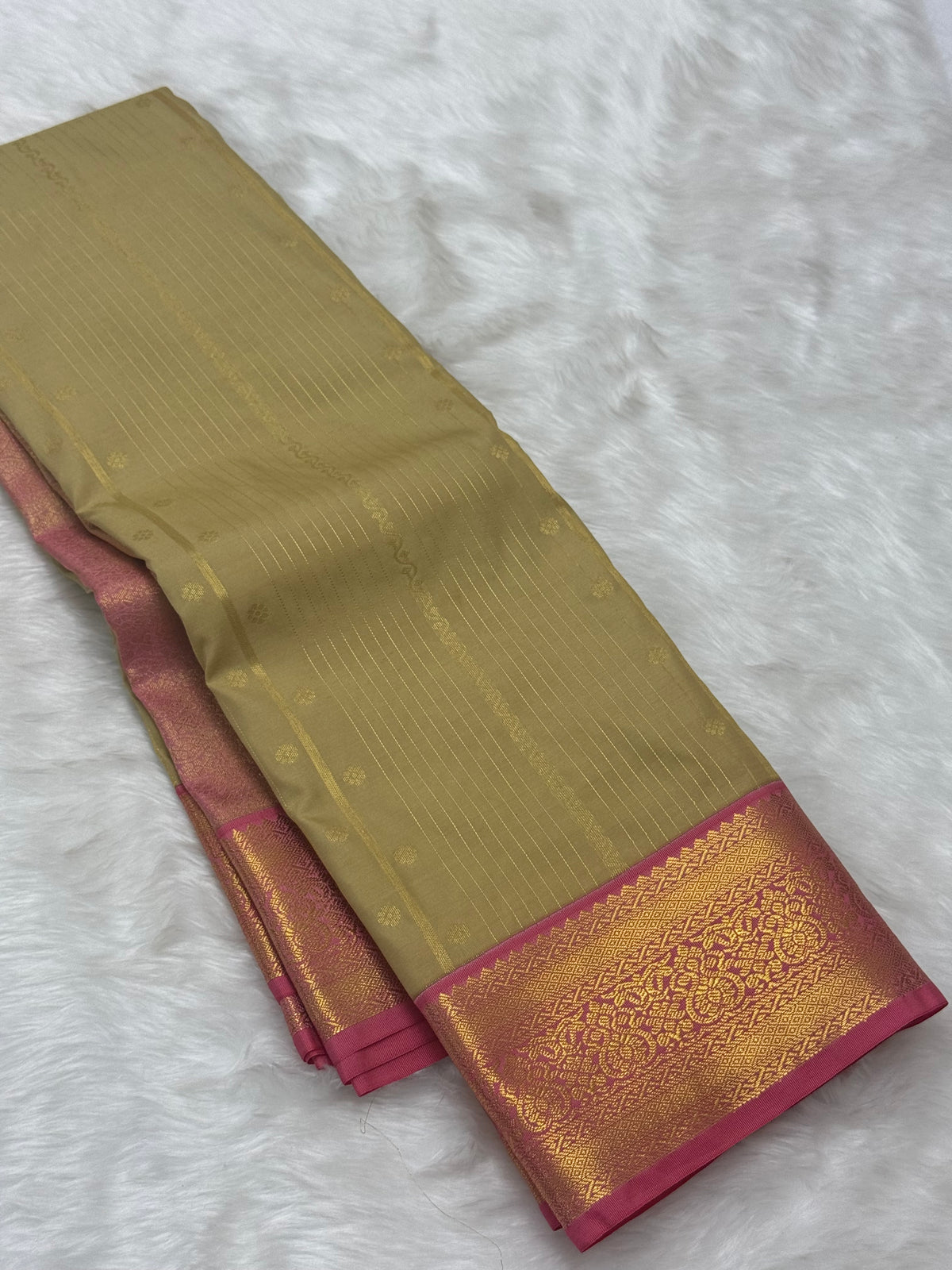 PREMIUM SEMI KANCHI SILK SAREE - GOLDEN BEIGE